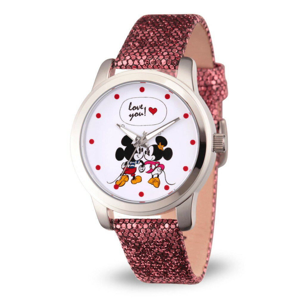 ディズニー公式ライセンス ミッキー＆ミニーマウス 腕時計 レディース ヴィンテージ アナログ レザーバンド 防水