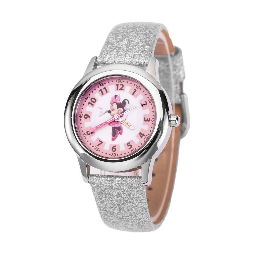 ディズニー ミニーマウス 腕時計 女の子 キッズ シルバーベゼル レザーストラップ(2)