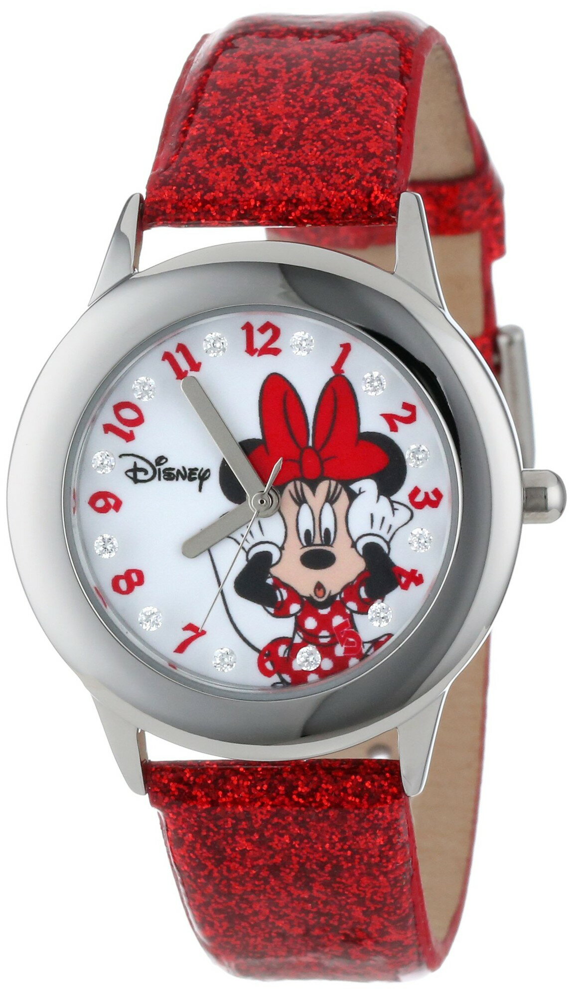 Disney Minnie Mouse Kids Watch, Silver Bezel, Leather Band, 32mm
