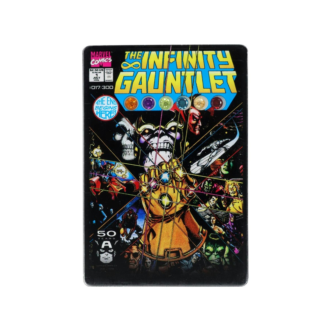 PRODUCT DETAILS マーベル英語版 Marvel ECG Infinity Gauntlet Vol. 1 コレクターズボックス【商品仕様】1ボックス：6枚入り総枚数：6枚【ランダム封入（パラレル・インサート等）】・世界300個限定生産の個別シリアルナンバー入りリミテッドエディション。・1991年のコミック「Infinity Gauntlet」のアートワークをフィーチャー。・ペリドット、アメジスト、ガーネット、シトリン、トパーズ、マデイラシトリンの6種の本物の宝石を使用。・各インフィニティ・ストーンを象徴する宝石がアートワークに精密に埋め込まれています。・ECGによって鑑定・認定された本物の宝石を使用。・改ざん防止仕様のプレミアム・ジェム・プラークに収められた豪華パッケージ仕様。【ご注意】・海外版（北米流通）の未開封ボックスです。カード・パッケージのテキストは英語表記です。・封入はランダムで、特定カードの封入を保証するものではありません。 ■ 商品について 海外輸入品（説明書は英語表記の場合あり） ■ ご注意 ・掲載画像は実物に近い色味になるよう調整しておりますが、ご利用の環境により差異が生じる場合があります。・複数店舗で在庫を共有しているため、ご注文後に在庫切れとなる場合がございます。 ■ 納期について お届けの目安を必ずご確認ください。 海外正規ルート仕入れ品 海外ブランド ▼ 海外正規ブランド店 正規代理店 ▼ 当 店 ※本商品は並行輸入品です 製造元は正規品と同一のブランド・メーカーです。当店では海外正規ルートより仕入れた商品を取り扱っております。流通ルートが異なるのみで、商品自体に違いはございません。 ── 当店の商品について ── 正規品のみ取り扱い 海外正規店・正規代理店から商品を直接仕入れ、国内に輸入して販売しております。 日本未入荷・海外限定モデルも多数 日本未入荷・海外限定モデルも多数取り扱っております。サイズ・カラー違いや海外限定で販売された製品など、日本では手に入りにくいアイテムをお届けいたします。 お求めやすい価格の理由 海外市場での価格差や流通ルートの違いにより、国内販売価格よりお求めやすくなっております。品質はそのままに、よりお手頃な価格でお届けいたします。 安心保証 ご使用前に万が一、製品に不具合がございました場合は、交換または商品代金のご返金にて対応させていただきます。商品到着後5日以内にご連絡ください。 ご注意 海外からの輸入品となります。海外輸送のため、外箱に軽微なスレ等がある場合がございますが、商品本体には影響ございません。 ※在庫状況は仕入先の在庫情報をもとに出来る限り正確に表示しておりますが、取寄せ商品のため、タイミングによりご注文後に欠品・キャンセルとなる場合がございます。 お探しの商品がございましたら、お気軽にご相談ください。