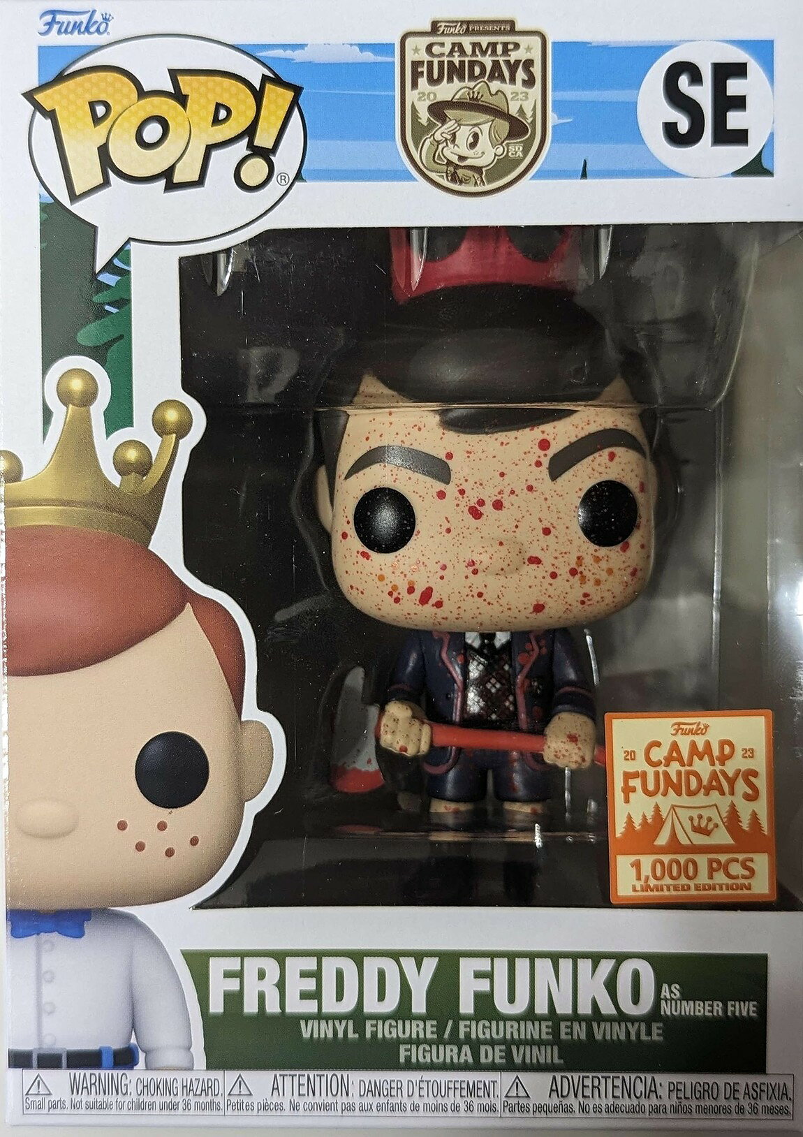 PRODUCT DETAILS Funko Pop! フレディ・ファンコ ナンバー・ファイブ アンブレラ・アカデミー ブラッディ フィギュア 1000体限定【商品仕様】・ アイテム種別：フィギュア・ シリーズ：Pop!・ サイズ：全高約9.5cm・ 素材：ビニール【特徴】・ 2023年のイベント「Camp Fundays」限定のBox of Funに含まれる特別なアイテムです。・ アンブレラ・アカデミーのキャラクター、ナンバー・ファイブに扮したフレディ・ファンコのデザインです。・ 劇中のシーンをイメージした、返り血を浴びたブラッディ塗装が施されています。・ 世界1000体限定で生産されたコレクタブルアイテムです。 ■ 商品について 海外輸入品（説明書は英語表記の場合あり） ■ ご注意 ・掲載画像は実物に近い色味になるよう調整しておりますが、ご利用の環境により差異が生じる場合があります。・複数店舗で在庫を共有しているため、ご注文後に在庫切れとなる場合がございます。 ■ 納期について お届けの目安を必ずご確認ください。 海外正規ルート仕入れ品 海外ブランド ▼ 海外正規ブランド店 正規代理店 ▼ 当 店 ※本商品は並行輸入品です 製造元は正規品と同一のブランド・メーカーです。当店では海外正規ルートより仕入れた商品を取り扱っております。流通ルートが異なるのみで、商品自体に違いはございません。 ── 当店の商品について ── 正規品のみ取り扱い 海外正規店・正規代理店から商品を直接仕入れ、国内に輸入して販売しております。 日本未入荷・海外限定モデルも多数 日本未入荷・海外限定モデルも多数取り扱っております。サイズ・カラー違いや海外限定で販売された製品など、日本では手に入りにくいアイテムをお届けいたします。 お求めやすい価格の理由 海外市場での価格差や流通ルートの違いにより、国内販売価格よりお求めやすくなっております。品質はそのままに、よりお手頃な価格でお届けいたします。 安心保証 ご使用前に万が一、製品に不具合がございました場合は、交換または商品代金のご返金にて対応させていただきます。商品到着後5日以内にご連絡ください。 ご注意 海外からの輸入品となります。海外輸送のため、外箱に軽微なスレ等がある場合がございますが、商品本体には影響ございません。 ※在庫状況は仕入先の在庫情報をもとに出来る限り正確に表示しておりますが、取寄せ商品のため、タイミングによりご注文後に欠品・キャンセルとなる場合がございます。 お探しの商品がございましたら、お気軽にご相談ください。