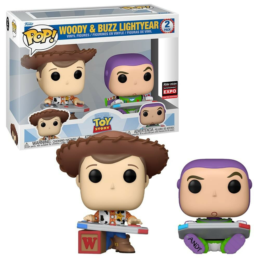 Funko Pop! 디즈니 토이 스토리 우디 버즈 라이트 이어 피규어 2장 세트 2024년 한정 엔터테인먼트 엑스포