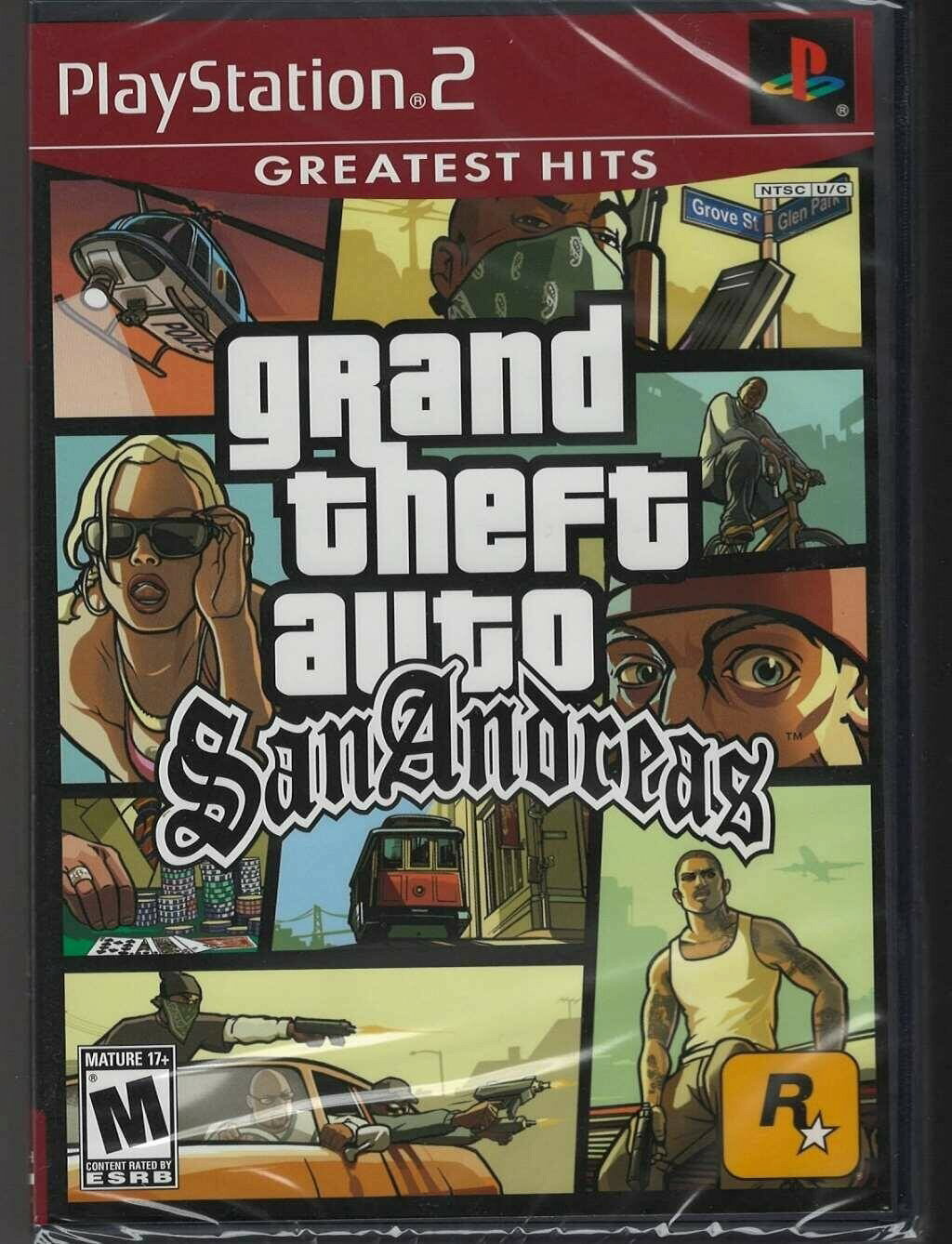 PRODUCT DETAILS 【商品情報】・商品名：Grand Theft Auto: San Andreas (Greatest Hits) PS2 (Brand New Factory Sealed US V・対応機種：プレイステーション2（PS2）・仕様：北米版（NTSC-U/C）・言語：英語【コンディション】・新品未開封の海外直輸入品です。・パッケージに輸送によるスレ・小傷がある場合があります。 ■ 北米版ゲームについてのご注意（必ずお読みください） 【北米版 ゲームについてのご注意】こちらの商品は、海外仕様のゲームソフトです。・プレイステーション2（PS2）は本体にリージョン制限があるため、日本国内の本体では通常そのままプレイすることはできません。・北米版の本体など、ソフトに対応した本体が必要です。・ゲーム内の表示および音声は、基本的に英語などの外国語です。日本語には対応していない場合があります。・映像方式や接続するテレビ・モニターによっては、正常に表示されない場合があります。・海外版であることや、お手持ちの本体で使用できないことを理由とした返品・交換はお受けできません。 ■ ご注意 ・掲載画像は実物に近い色味になるよう調整しておりますが、ご利用の環境により差異が生じる場合があります。・複数店舗で在庫を共有しているため、ご注文後に在庫切れとなる場合がございます。・海外倉庫からのお取り寄せのため、発送までに数日〜2〜3週間程度かかる場合があります。 ■ 納期についてお届けの目安を必ずご確認ください。 ご注意 海外からの輸入品となります。海外輸送のため、外箱に軽微なスレ等がある場合がございますが、商品本体には影響ございません。 ※在庫状況は仕入先の在庫情報をもとに出来る限り正確に表示しておりますが、取寄せ商品のため、タイミングによりご注文後に欠品・キャンセルとなる場合がございます。