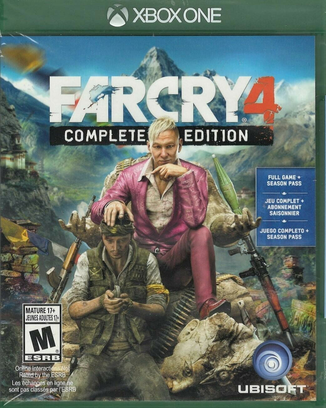 PRODUCT DETAILS 【商品情報】・商品名：Far Cry 4 Complete Edition - Xbox One・対応機種：Xbox One（Xbox One）・仕様：北米版（NTSC-U/C）・言語：英語【コンディション】・新品未開封の海外直輸入品です。・パッケージに輸送によるスレ・小傷がある場合があります。 ■ 北米版ゲームについてのご注意（必ずお読みください） 【北米版 ゲームについてのご注意】こちらの商品は、北米版（海外仕様）のゲームソフトです。・Xbox One（Xbox One）本体はリージョンフリーのため、日本国内の本体でもプレイいただけます。・ゲーム内の表示および音声は、基本的に英語です。日本語には対応していない場合があります。・オンライン機能・ダウンロードコンテンツ等は、アカウントの地域により利用できない場合があります。・海外版であることを理由とした返品・交換はお受けできません。 ■ ご注意 ・掲載画像は実物に近い色味になるよう調整しておりますが、ご利用の環境により差異が生じる場合があります。・複数店舗で在庫を共有しているため、ご注文後に在庫切れとなる場合がございます。・海外倉庫からのお取り寄せのため、発送までに数日〜2〜3週間程度かかる場合があります。 ■ 納期についてお届けの目安を必ずご確認ください。 ご注意 海外からの輸入品となります。海外輸送のため、外箱に軽微なスレ等がある場合がございますが、商品本体には影響ございません。 ※在庫状況は仕入先の在庫情報をもとに出来る限り正確に表示しておりますが、取寄せ商品のため、タイミングによりご注文後に欠品・キャンセルとなる場合がございます。