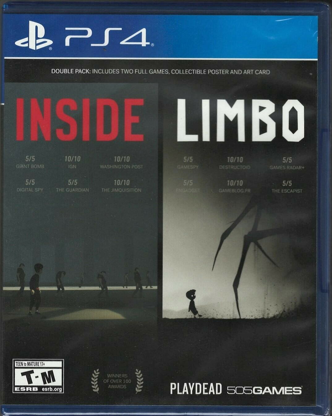 PRODUCT DETAILS 【商品情報】・商品名：Inside Limbo Double Pack PS4 (Brand New Factory Sealed US Version) PlayStation 4・対応機種：プレイステーション4（PS4）・仕様：北米版（NTSC-U/C）・言語：英語【コンディション】・新品未開封の海外直輸入品です。・パッケージに輸送によるスレ・小傷がある場合があります。 ■ 北米版ゲームについてのご注意（必ずお読みください） 【北米版 ゲームについてのご注意】こちらの商品は、北米版（海外仕様）のゲームソフトです。・プレイステーション4（PS4）本体はリージョンフリーのため、日本国内の本体でもプレイいただけます。・ゲーム内の表示および音声は、基本的に英語です。日本語には対応していない場合があります。・オンライン機能・ダウンロードコンテンツ等は、アカウントの地域により利用できない場合があります。・海外版であることを理由とした返品・交換はお受けできません。 ■ ご注意 ・掲載画像は実物に近い色味になるよう調整しておりますが、ご利用の環境により差異が生じる場合があります。・複数店舗で在庫を共有しているため、ご注文後に在庫切れとなる場合がございます。・海外倉庫からのお取り寄せのため、発送までに数日〜2〜3週間程度かかる場合があります。 ■ 納期についてお届けの目安を必ずご確認ください。 ご注意 海外からの輸入品となります。海外輸送のため、外箱に軽微なスレ等がある場合がございますが、商品本体には影響ございません。 ※在庫状況は仕入先の在庫情報をもとに出来る限り正確に表示しておりますが、取寄せ商品のため、タイミングによりご注文後に欠品・キャンセルとなる場合がございます。