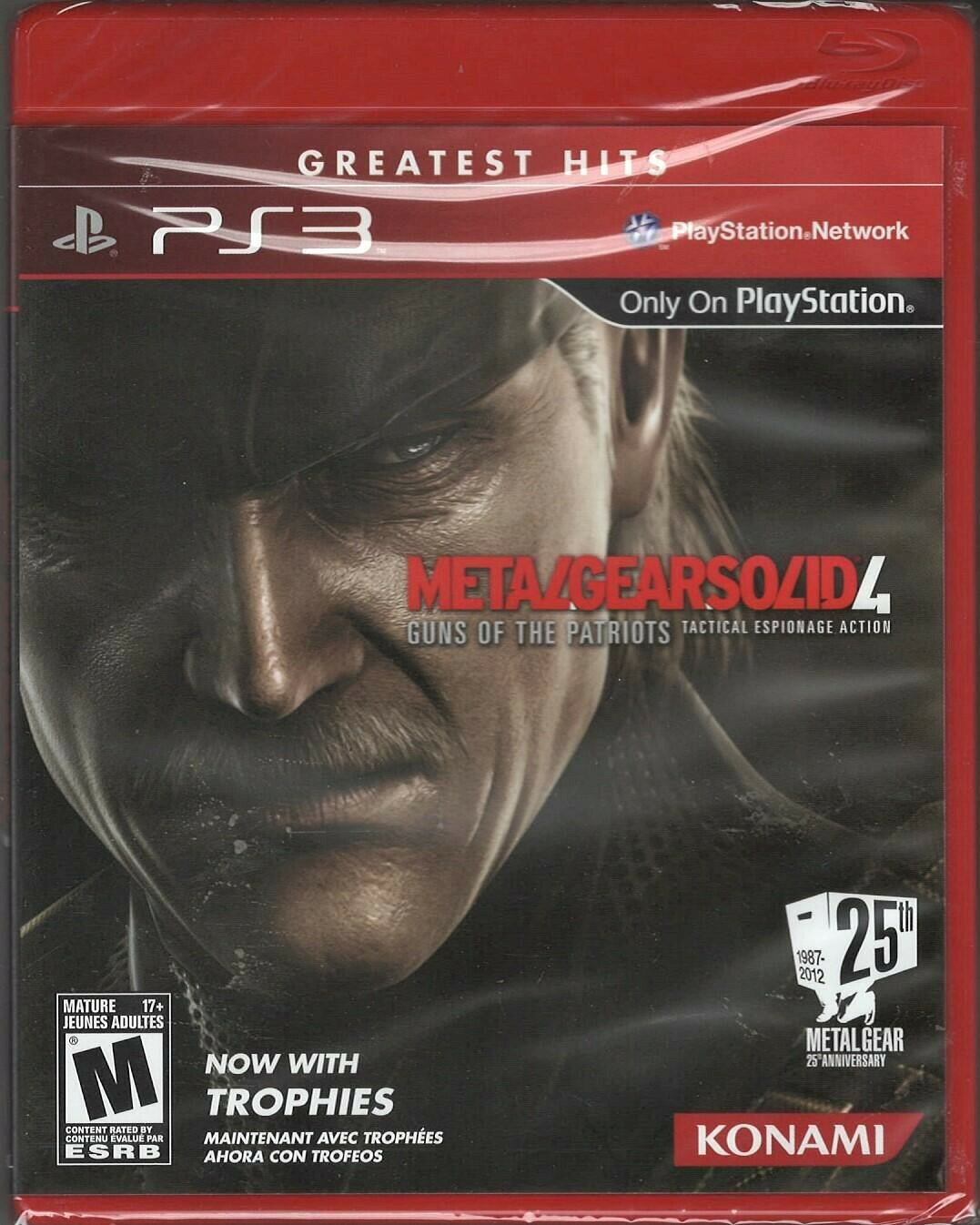 PRODUCT DETAILS 【商品情報】・商品名：Metal Gear Solid 4: Guns of the Patriots (Greatest Hits) - PlayStation 3・対応機種：プレイステーション3（PS3）・仕様：北米版（NTSC-U/C）・言語：英語【コンディション】・新品未開封の海外直輸入品です。・パッケージに輸送によるスレ・小傷がある場合があります。 ■ 北米版ゲームについてのご注意（必ずお読みください） 【北米版 ゲームについてのご注意】こちらの商品は、北米版（海外仕様）のゲームソフトです。・プレイステーション3（PS3）本体はリージョンフリーのため、日本国内の本体でもプレイいただけます。・ゲーム内の表示および音声は、基本的に英語です。日本語には対応していない場合があります。・オンライン機能・ダウンロードコンテンツ等は、アカウントの地域により利用できない場合があります。・海外版であることを理由とした返品・交換はお受けできません。 ■ ご注意 ・掲載画像は実物に近い色味になるよう調整しておりますが、ご利用の環境により差異が生じる場合があります。・複数店舗で在庫を共有しているため、ご注文後に在庫切れとなる場合がございます。・海外倉庫からのお取り寄せのため、発送までに数日〜2〜3週間程度かかる場合があります。 ■ 納期についてお届けの目安を必ずご確認ください。 ご注意 海外からの輸入品となります。海外輸送のため、外箱に軽微なスレ等がある場合がございますが、商品本体には影響ございません。 ※在庫状況は仕入先の在庫情報をもとに出来る限り正確に表示しておりますが、取寄せ商品のため、タイミングによりご注文後に欠品・キャンセルとなる場合がございます。