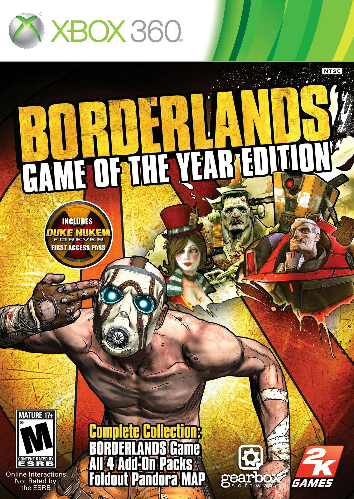 PRODUCT DETAILS 【商品情報】・商品名：Borderlands Game of the Year Edition - Xbox 360/XB1 New Packaging・対応機種：Xbox360（Xbox 360）・仕様：北米版（NTSC-U/C）・言語：英語【コンディション】・新品未開封の海外直輸入品です。・パッケージに輸送によるスレ・小傷がある場合があります。 ■ 北米版ゲームについてのご注意（必ずお読みください） 【北米版 ゲームについてのご注意】こちらの商品は、海外仕様のゲームソフトです。・Xbox360（Xbox 360）は本体にリージョン制限があるため、日本国内の本体では通常そのままプレイすることはできません。・北米版の本体など、ソフトに対応した本体が必要です。・ゲーム内の表示および音声は、基本的に英語などの外国語です。日本語には対応していない場合があります。・映像方式や接続するテレビ・モニターによっては、正常に表示されない場合があります。・海外版であることや、お手持ちの本体で使用できないことを理由とした返品・交換はお受けできません。 ■ ご注意 ・掲載画像は実物に近い色味になるよう調整しておりますが、ご利用の環境により差異が生じる場合があります。・複数店舗で在庫を共有しているため、ご注文後に在庫切れとなる場合がございます。・海外倉庫からのお取り寄せのため、発送までに数日〜2〜3週間程度かかる場合があります。 ■ 納期についてお届けの目安を必ずご確認ください。 ご注意 海外からの輸入品となります。海外輸送のため、外箱に軽微なスレ等がある場合がございますが、商品本体には影響ございません。 ※在庫状況は仕入先の在庫情報をもとに出来る限り正確に表示しておりますが、取寄せ商品のため、タイミングによりご注文後に欠品・キャンセルとなる場合がございます。