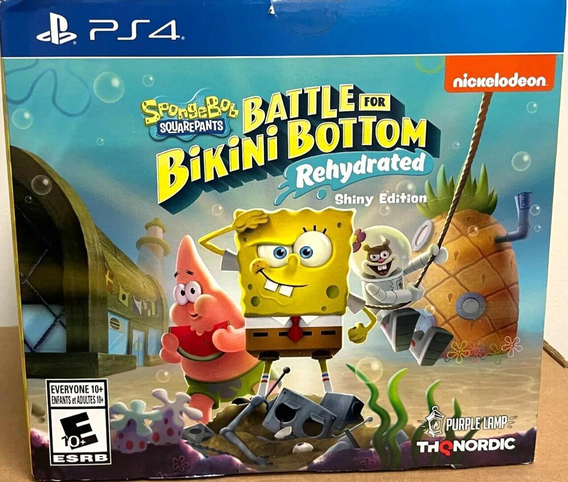 PRODUCT DETAILS 【商品情報】・商品名：Spongebob Squarepants: Battle for Bikini Bottom - Rehydrated - Shiny Ed - PS4・対応機種：プレイステーション4（PS4）・仕様：北米版（NTSC-U/C）・言語：英語【コンディション】・新品未開封の海外直輸入品です。・パッケージに輸送によるスレ・小傷がある場合があります。 ■ 北米版ゲームについてのご注意（必ずお読みください） 【北米版 ゲームについてのご注意】こちらの商品は、北米版（海外仕様）のゲームソフトです。・プレイステーション4（PS4）本体はリージョンフリーのため、日本国内の本体でもプレイいただけます。・ゲーム内の表示および音声は、基本的に英語です。日本語には対応していない場合があります。・オンライン機能・ダウンロードコンテンツ等は、アカウントの地域により利用できない場合があります。・海外版であることを理由とした返品・交換はお受けできません。 ■ ご注意 ・掲載画像は実物に近い色味になるよう調整しておりますが、ご利用の環境により差異が生じる場合があります。・複数店舗で在庫を共有しているため、ご注文後に在庫切れとなる場合がございます。・海外倉庫からのお取り寄せのため、発送までに数日〜2〜3週間程度かかる場合があります。 ■ 納期についてお届けの目安を必ずご確認ください。 ご注意 海外からの輸入品となります。海外輸送のため、外箱に軽微なスレ等がある場合がございますが、商品本体には影響ございません。 ※在庫状況は仕入先の在庫情報をもとに出来る限り正確に表示しておりますが、取寄せ商品のため、タイミングによりご注文後に欠品・キャンセルとなる場合がございます。