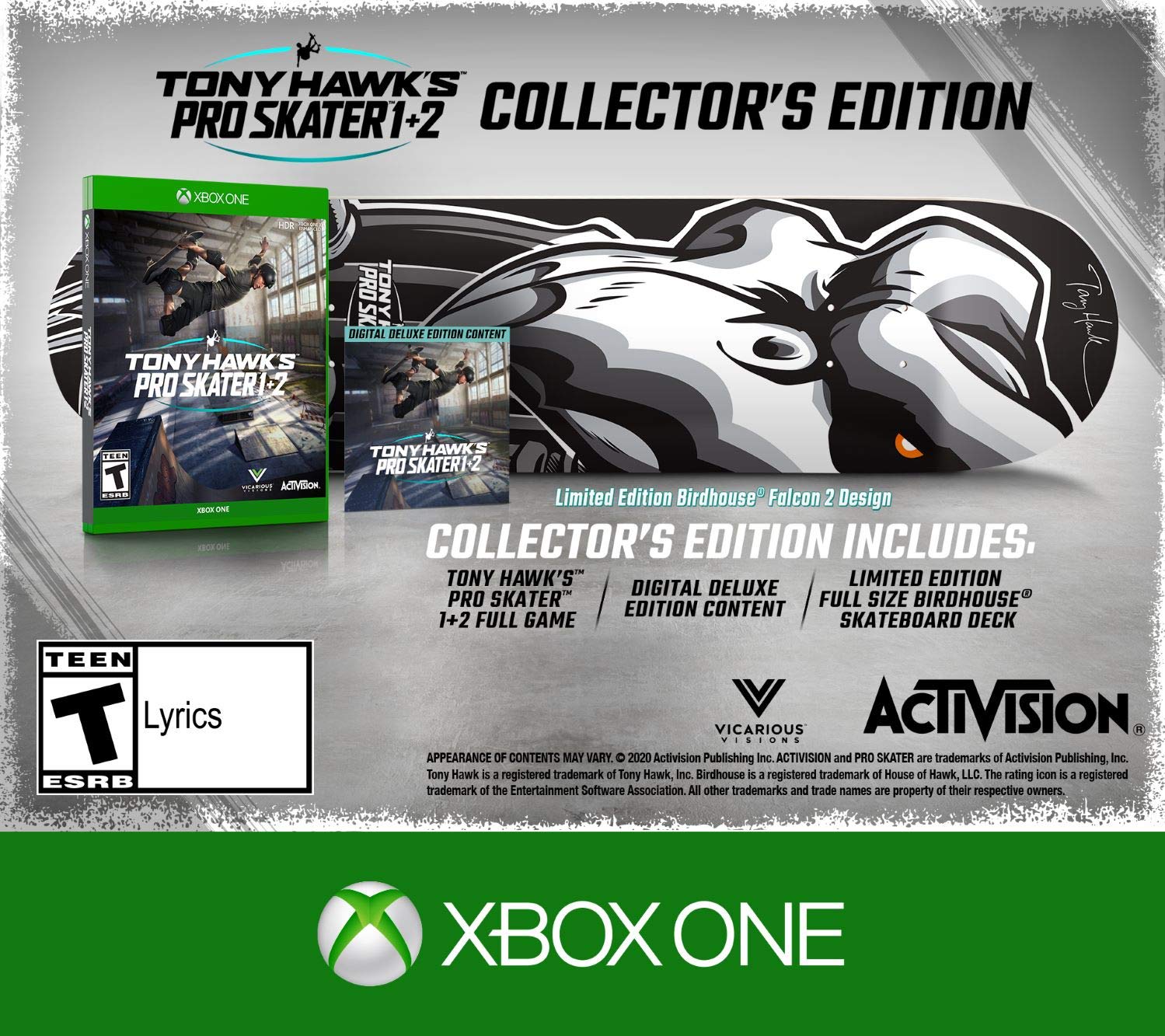 PRODUCT DETAILS 【商品情報】・商品名：Tony Hawk's Pro Skater 1 + 2 - Collector's Edition - Xbox One・対応機種：Xbox One／Xbox Series X・仕様：北米版・言語：英語【コンディション】・新品・海外直輸入品です。・パッケージに輸送によるスレ・小傷がある場合があります。 ■ 日本国内のXbox本体でプレイいただけます Xbox One／Xbox Series X のディスクはリージョンフリーのため、北米版のソフトも日本国内で購入された本体でそのままプレイいただけます。対応本体：Xbox One／Xbox One S／Xbox One X／Xbox Series X ■ 北米版ゲームについてのご注意（必ずお読みください） ・ゲーム内の表示および音声は英語です。日本語には対応しておりません。・Xbox Series S はディスクドライブを搭載していないため、本商品はプレイできません。・追加コンテンツ（DLC）やオンライン機能のご利用には、北米（海外）のMicrosoftアカウントが必要となる場合があります。・パッケージ・取扱説明書はすべて英語表記です。・海外版であること、およびお手持ちの本体で使用できないことを理由とした返品・交換はお受けできません。 ■ ご注意 ・掲載画像は実物に近い色味になるよう調整しておりますが、ご利用の環境により差異が生じる場合があります。・複数店舗で在庫を共有しているため、ご注文後に在庫切れとなる場合がございます。・海外倉庫からのお取り寄せのため、発送までに数日〜2〜3週間程度かかる場合があります。 ■ 納期についてお届けの目安を必ずご確認ください。 ご注意 海外からの輸入品となります。海外輸送のため、外箱に軽微なスレ等がある場合がございますが、商品本体には影響ございません。 ※在庫状況は仕入先の在庫情報をもとに出来る限り正確に表示しておりますが、取寄せ商品のため、タイミングによりご注文後に欠品・キャンセルとなる場合がございます。