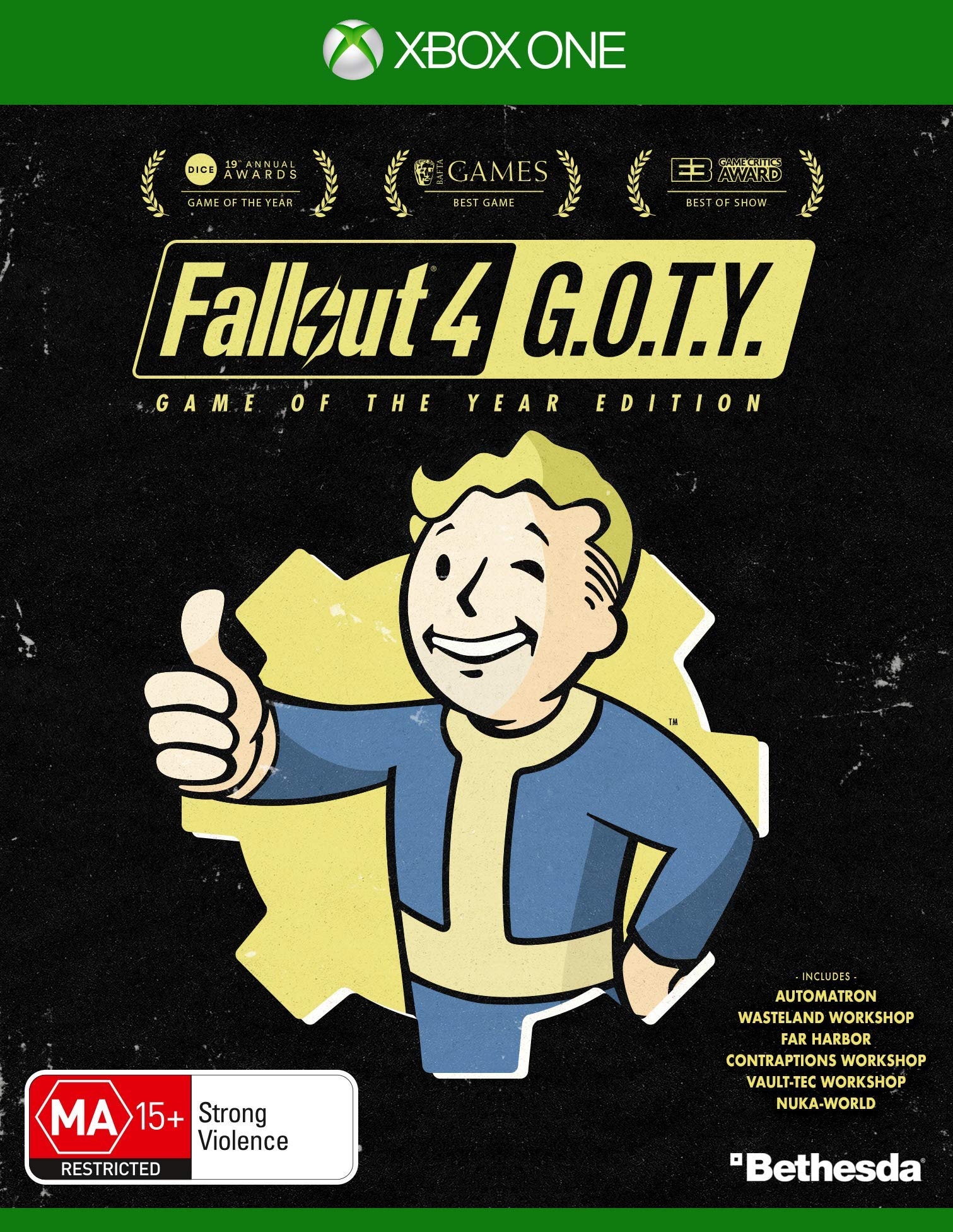 PRODUCT DETAILS 【商品情報】・商品名：Fallout 4 Game of The Year Edition - Xbox One・対応機種：Xbox One／Xbox Series X・仕様：北米版・言語：英語【コンディション】・新品・海外直輸入品です。・パッケージに輸送によるスレ・小傷がある場合があります。 ■ 日本国内のXbox本体でプレイいただけます Xbox One／Xbox Series X のディスクはリージョンフリーのため、北米版のソフトも日本国内で購入された本体でそのままプレイいただけます。対応本体：Xbox One／Xbox One S／Xbox One X／Xbox Series X ■ 北米版ゲームについてのご注意（必ずお読みください） ・ゲーム内の表示および音声は英語です。日本語には対応しておりません。・Xbox Series S はディスクドライブを搭載していないため、本商品はプレイできません。・追加コンテンツ（DLC）やオンライン機能のご利用には、北米（海外）のMicrosoftアカウントが必要となる場合があります。・パッケージ・取扱説明書はすべて英語表記です。・海外版であること、およびお手持ちの本体で使用できないことを理由とした返品・交換はお受けできません。 ■ ご注意 ・掲載画像は実物に近い色味になるよう調整しておりますが、ご利用の環境により差異が生じる場合があります。・複数店舗で在庫を共有しているため、ご注文後に在庫切れとなる場合がございます。・海外倉庫からのお取り寄せのため、発送までに数日〜2〜3週間程度かかる場合があります。 ■ 納期についてお届けの目安を必ずご確認ください。 ご注意 海外からの輸入品となります。海外輸送のため、外箱に軽微なスレ等がある場合がございますが、商品本体には影響ございません。 ※在庫状況は仕入先の在庫情報をもとに出来る限り正確に表示しておりますが、取寄せ商品のため、タイミングによりご注文後に欠品・キャンセルとなる場合がございます。