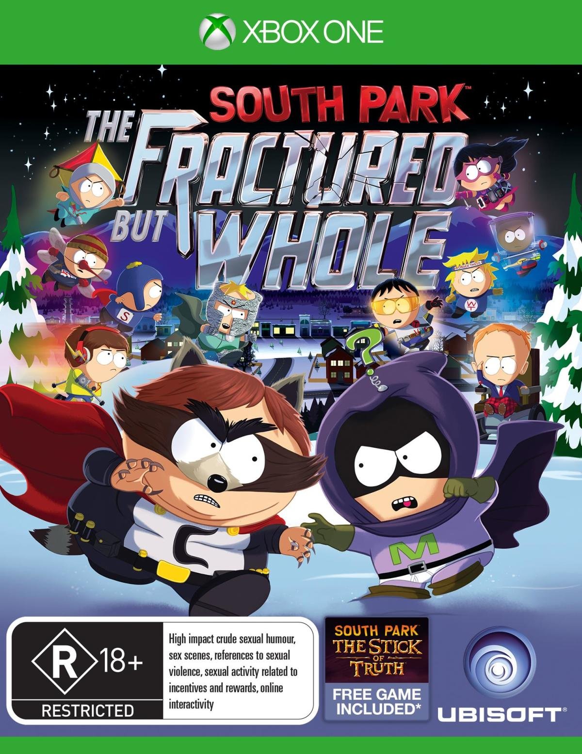 PRODUCT DETAILS 【商品情報】・商品名：South Park: The Fractured but Whole (with The Stick of Truth DLC) - Xbox One・対応機種：Xbox One／Xbox Series X・仕様：北米版・言語：英語【コンディション】・新品・海外直輸入品です。・パッケージに輸送によるスレ・小傷がある場合があります。 ■ 日本国内のXbox本体でプレイいただけます Xbox One／Xbox Series X のディスクはリージョンフリーのため、北米版のソフトも日本国内で購入された本体でそのままプレイいただけます。対応本体：Xbox One／Xbox One S／Xbox One X／Xbox Series X ■ 北米版ゲームについてのご注意（必ずお読みください） ・ゲーム内の表示および音声は英語です。日本語には対応しておりません。・Xbox Series S はディスクドライブを搭載していないため、本商品はプレイできません。・追加コンテンツ（DLC）やオンライン機能のご利用には、北米（海外）のMicrosoftアカウントが必要となる場合があります。・パッケージ・取扱説明書はすべて英語表記です。・海外版であること、およびお手持ちの本体で使用できないことを理由とした返品・交換はお受けできません。 ■ ご注意 ・掲載画像は実物に近い色味になるよう調整しておりますが、ご利用の環境により差異が生じる場合があります。・複数店舗で在庫を共有しているため、ご注文後に在庫切れとなる場合がございます。・海外倉庫からのお取り寄せのため、発送までに数日〜2〜3週間程度かかる場合があります。 ■ 納期についてお届けの目安を必ずご確認ください。 ご注意 海外からの輸入品となります。海外輸送のため、外箱に軽微なスレ等がある場合がございますが、商品本体には影響ございません。 ※在庫状況は仕入先の在庫情報をもとに出来る限り正確に表示しておりますが、取寄せ商品のため、タイミングによりご注文後に欠品・キャンセルとなる場合がございます。