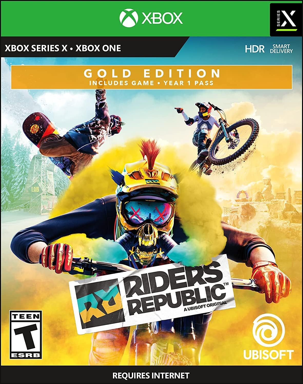 PRODUCT DETAILS 【商品情報】・商品名：Riders Republic Xbox Series X|S, Xbox One Gold Edition・対応機種：Xbox One／Xbox Series X・仕様：北米版・言語：英語【コンディション】・新品・海外直輸入品です。・パッケージに輸送によるスレ・小傷がある場合があります。 ■ 日本国内のXbox本体でプレイいただけます Xbox One／Xbox Series X のディスクはリージョンフリーのため、北米版のソフトも日本国内で購入された本体でそのままプレイいただけます。対応本体：Xbox One／Xbox One S／Xbox One X／Xbox Series X ■ 北米版ゲームについてのご注意（必ずお読みください） ・ゲーム内の表示および音声は英語です。日本語には対応しておりません。・Xbox Series S はディスクドライブを搭載していないため、本商品はプレイできません。・追加コンテンツ（DLC）やオンライン機能のご利用には、北米（海外）のMicrosoftアカウントが必要となる場合があります。・パッケージ・取扱説明書はすべて英語表記です。・海外版であること、およびお手持ちの本体で使用できないことを理由とした返品・交換はお受けできません。 ■ ご注意 ・掲載画像は実物に近い色味になるよう調整しておりますが、ご利用の環境により差異が生じる場合があります。・複数店舗で在庫を共有しているため、ご注文後に在庫切れとなる場合がございます。・海外倉庫からのお取り寄せのため、発送までに数日〜2〜3週間程度かかる場合があります。 ■ 納期についてお届けの目安を必ずご確認ください。 ご注意 海外からの輸入品となります。海外輸送のため、外箱に軽微なスレ等がある場合がございますが、商品本体には影響ございません。 ※在庫状況は仕入先の在庫情報をもとに出来る限り正確に表示しておりますが、取寄せ商品のため、タイミングによりご注文後に欠品・キャンセルとなる場合がございます。