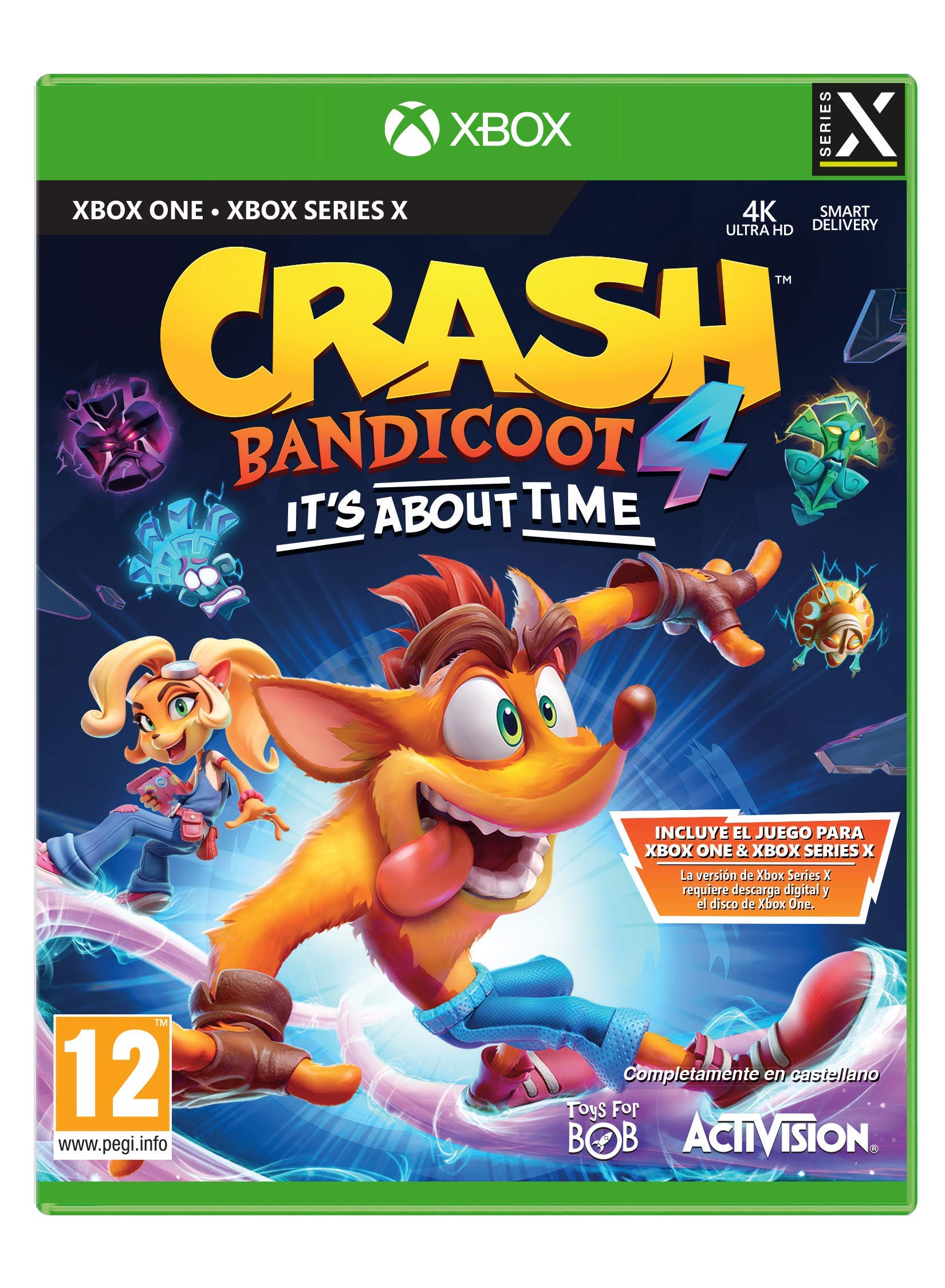 PRODUCT DETAILS 【商品情報】・商品名：Xbox One - Crash Bandicoot 4: It's About Time・対応機種：Xbox One／Xbox Series X・仕様：北米版・言語：英語【コンディション】・新品・海外直輸入品です。・パッケージに輸送によるスレ・小傷がある場合があります。 ■ 日本国内のXbox本体でプレイいただけます Xbox One／Xbox Series X のディスクはリージョンフリーのため、北米版のソフトも日本国内で購入された本体でそのままプレイいただけます。対応本体：Xbox One／Xbox One S／Xbox One X／Xbox Series X ■ 北米版ゲームについてのご注意（必ずお読みください） ・ゲーム内の表示および音声は英語です。日本語には対応しておりません。・Xbox Series S はディスクドライブを搭載していないため、本商品はプレイできません。・追加コンテンツ（DLC）やオンライン機能のご利用には、北米（海外）のMicrosoftアカウントが必要となる場合があります。・パッケージ・取扱説明書はすべて英語表記です。・海外版であること、およびお手持ちの本体で使用できないことを理由とした返品・交換はお受けできません。 ■ ご注意 ・掲載画像は実物に近い色味になるよう調整しておりますが、ご利用の環境により差異が生じる場合があります。・複数店舗で在庫を共有しているため、ご注文後に在庫切れとなる場合がございます。・海外倉庫からのお取り寄せのため、発送までに数日〜2〜3週間程度かかる場合があります。 ■ 納期についてお届けの目安を必ずご確認ください。 ご注意 海外からの輸入品となります。海外輸送のため、外箱に軽微なスレ等がある場合がございますが、商品本体には影響ございません。 ※在庫状況は仕入先の在庫情報をもとに出来る限り正確に表示しておりますが、取寄せ商品のため、タイミングによりご注文後に欠品・キャンセルとなる場合がございます。