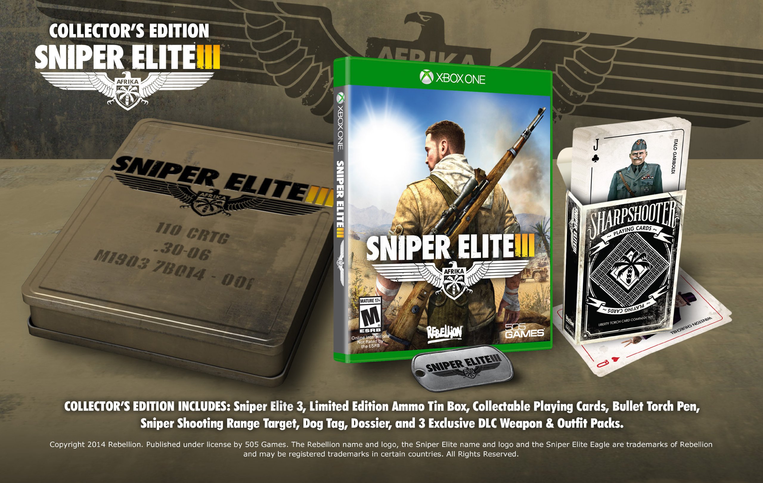 PRODUCT DETAILS 【商品情報】・商品名：Sniper Elite III: Collector's Edition - Xbox One Collector's Edition・対応機種：Xbox One／Xbox Series X・仕様：北米版・言語：英語【コンディション】・新品・海外直輸入品です。・パッケージに輸送によるスレ・小傷がある場合があります。 ■ 日本国内のXbox本体でプレイいただけます Xbox One／Xbox Series X のディスクはリージョンフリーのため、北米版のソフトも日本国内で購入された本体でそのままプレイいただけます。対応本体：Xbox One／Xbox One S／Xbox One X／Xbox Series X ■ 北米版ゲームについてのご注意（必ずお読みください） ・ゲーム内の表示および音声は英語です。日本語には対応しておりません。・Xbox Series S はディスクドライブを搭載していないため、本商品はプレイできません。・追加コンテンツ（DLC）やオンライン機能のご利用には、北米（海外）のMicrosoftアカウントが必要となる場合があります。・パッケージ・取扱説明書はすべて英語表記です。・海外版であること、およびお手持ちの本体で使用できないことを理由とした返品・交換はお受けできません。 ■ ご注意 ・掲載画像は実物に近い色味になるよう調整しておりますが、ご利用の環境により差異が生じる場合があります。・複数店舗で在庫を共有しているため、ご注文後に在庫切れとなる場合がございます。・海外倉庫からのお取り寄せのため、発送までに数日〜2〜3週間程度かかる場合があります。 ■ 納期についてお届けの目安を必ずご確認ください。 ご注意 海外からの輸入品となります。海外輸送のため、外箱に軽微なスレ等がある場合がございますが、商品本体には影響ございません。 ※在庫状況は仕入先の在庫情報をもとに出来る限り正確に表示しておりますが、取寄せ商品のため、タイミングによりご注文後に欠品・キャンセルとなる場合がございます。