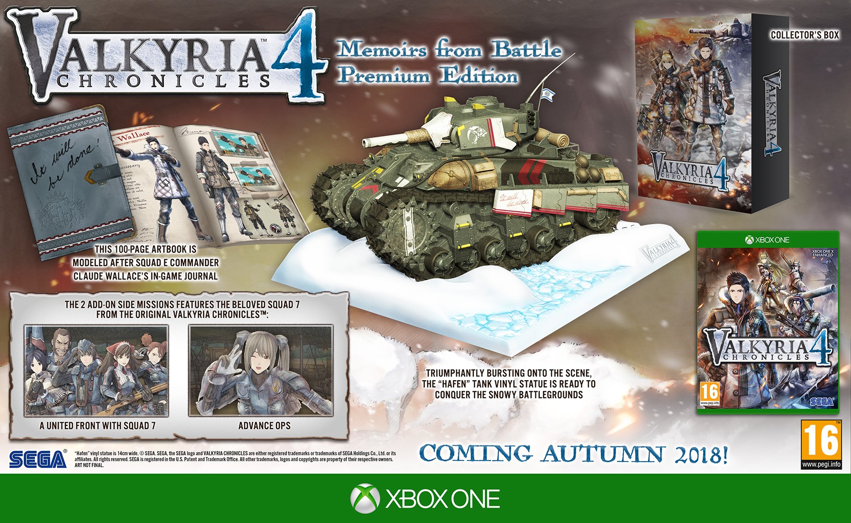 PRODUCT DETAILS 【商品情報】・商品名：Valkyria Chronicles 4: Memoirs from Battle Premium Edition (Xbox One)・対応機種：Xbox One／Xbox Series X・仕様：北米版・言語：英語【コンディション】・新品・海外直輸入品です。・パッケージに輸送によるスレ・小傷がある場合があります。 ■ 日本国内のXbox本体でプレイいただけます Xbox One／Xbox Series X のディスクはリージョンフリーのため、北米版のソフトも日本国内で購入された本体でそのままプレイいただけます。対応本体：Xbox One／Xbox One S／Xbox One X／Xbox Series X ■ 北米版ゲームについてのご注意（必ずお読みください） ・ゲーム内の表示および音声は英語です。日本語には対応しておりません。・Xbox Series S はディスクドライブを搭載していないため、本商品はプレイできません。・追加コンテンツ（DLC）やオンライン機能のご利用には、北米（海外）のMicrosoftアカウントが必要となる場合があります。・パッケージ・取扱説明書はすべて英語表記です。・海外版であること、およびお手持ちの本体で使用できないことを理由とした返品・交換はお受けできません。 ■ ご注意 ・掲載画像は実物に近い色味になるよう調整しておりますが、ご利用の環境により差異が生じる場合があります。・複数店舗で在庫を共有しているため、ご注文後に在庫切れとなる場合がございます。・海外倉庫からのお取り寄せのため、発送までに数日〜2〜3週間程度かかる場合があります。 ■ 納期についてお届けの目安を必ずご確認ください。 ご注意 海外からの輸入品となります。海外輸送のため、外箱に軽微なスレ等がある場合がございますが、商品本体には影響ございません。 ※在庫状況は仕入先の在庫情報をもとに出来る限り正確に表示しておりますが、取寄せ商品のため、タイミングによりご注文後に欠品・キャンセルとなる場合がございます。