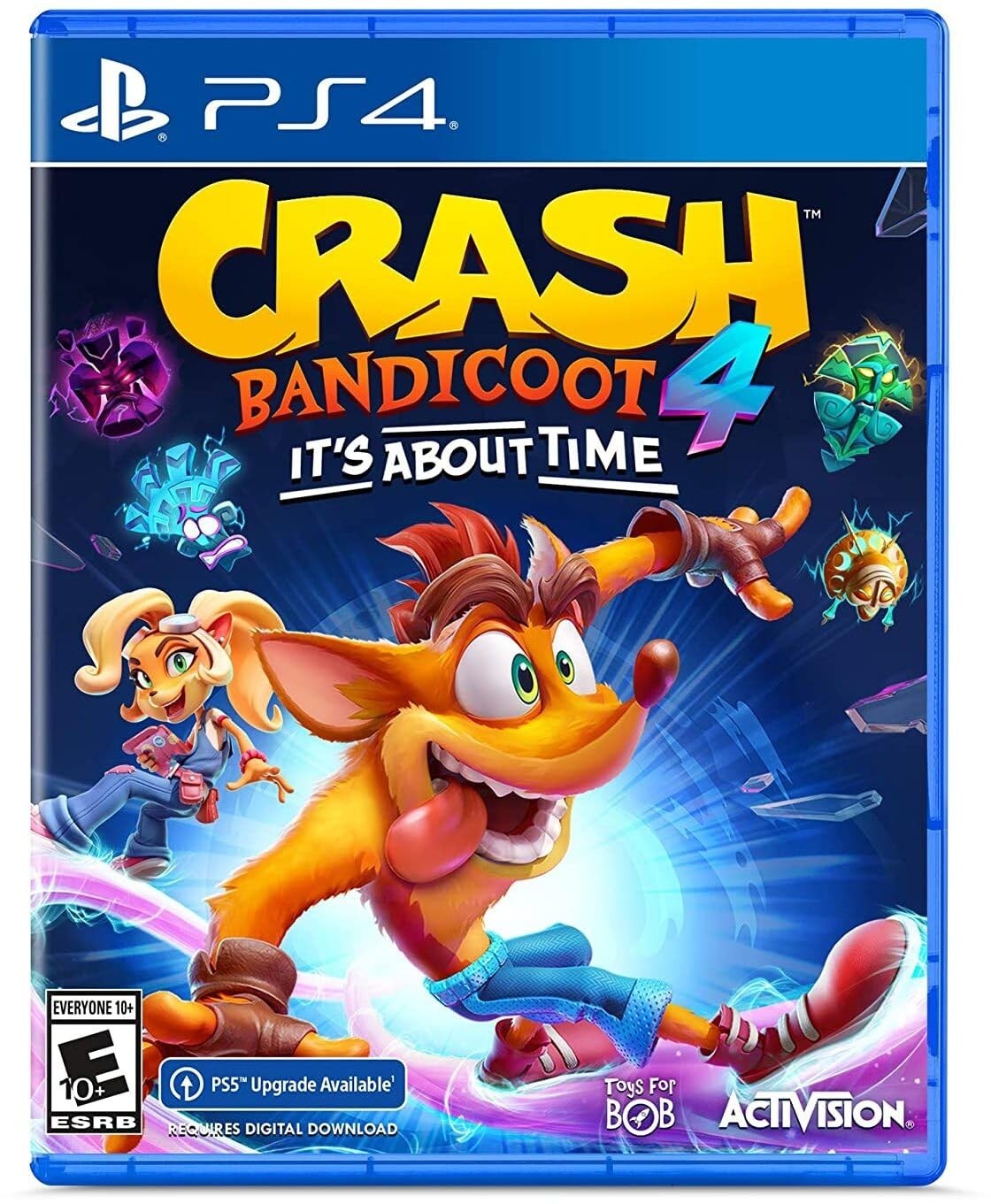 PRODUCT DETAILS 【商品情報】・商品名：Crash Bandicoot 4: It's About Time - PlayStation 4・対応機種：プレイステーション4（PS4）・仕様：北米版（NTSC-U/C）・言語：英語【コンディション】・新品未開封の海外直輸入品です。・パッケージに輸送によるスレ・小傷がある場合があります。 ■ 北米版ゲームについてのご注意（必ずお読みください） 【北米版 ゲームについてのご注意】こちらの商品は、北米版（海外仕様）のゲームソフトです。・プレイステーション4（PS4）本体はリージョンフリーのため、日本国内の本体でもプレイいただけます。・ゲーム内の表示および音声は、基本的に英語です。日本語には対応していない場合があります。・オンライン機能・ダウンロードコンテンツ等は、アカウントの地域により利用できない場合があります。・海外版であることを理由とした返品・交換はお受けできません。 ■ ご注意 ・掲載画像は実物に近い色味になるよう調整しておりますが、ご利用の環境により差異が生じる場合があります。・複数店舗で在庫を共有しているため、ご注文後に在庫切れとなる場合がございます。・海外倉庫からのお取り寄せのため、発送までに数日〜2〜3週間程度かかる場合があります。 ■ 納期についてお届けの目安を必ずご確認ください。 ご注意 海外からの輸入品となります。海外輸送のため、外箱に軽微なスレ等がある場合がございますが、商品本体には影響ございません。 ※在庫状況は仕入先の在庫情報をもとに出来る限り正確に表示しておりますが、取寄せ商品のため、タイミングによりご注文後に欠品・キャンセルとなる場合がございます。