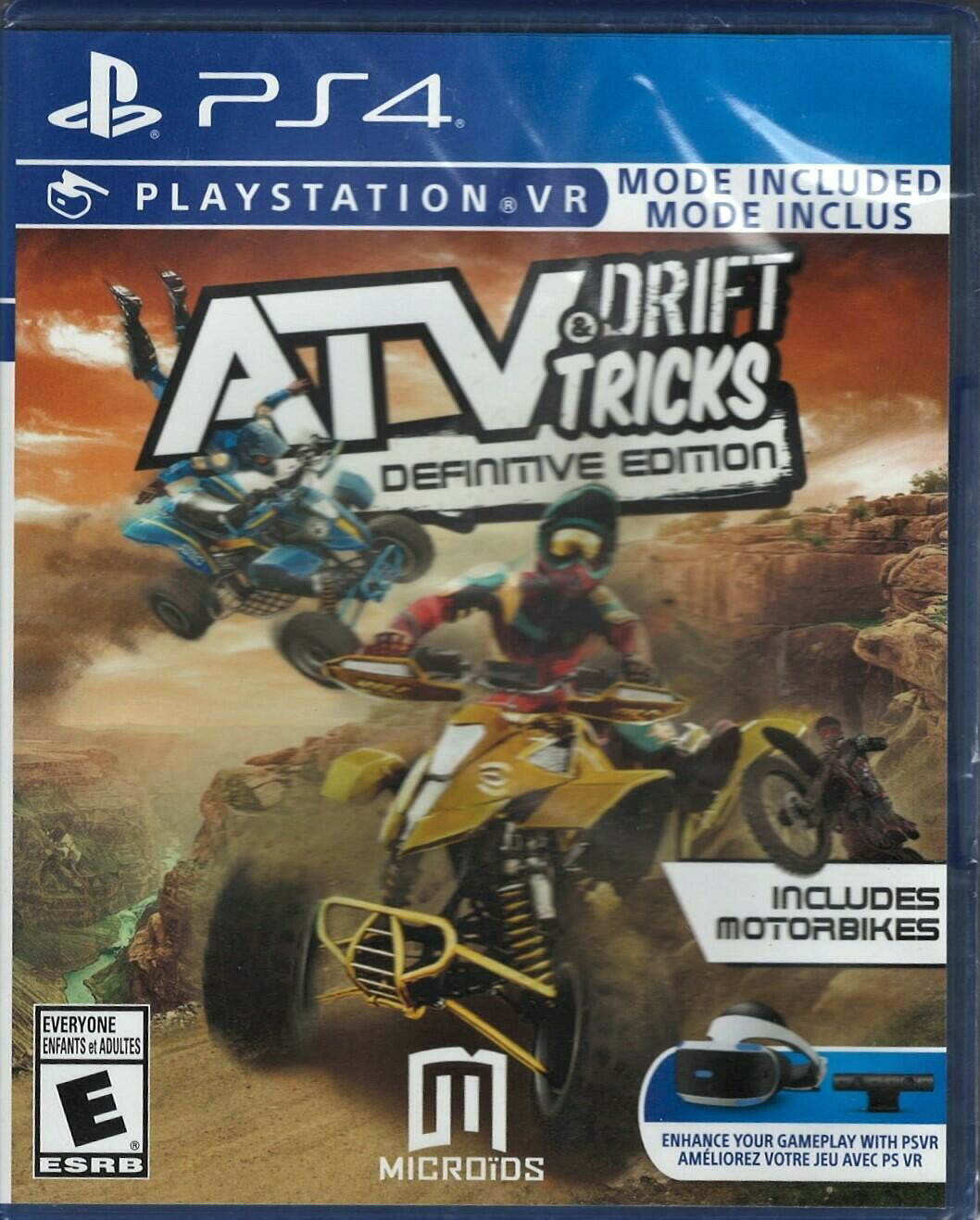 PRODUCT DETAILS 【商品情報】・商品名：ATV Drift & Tricks Definitive Edition PS4 (Brand New Factory Sealed US Version)・対応機種：プレイステーション4（PS4）・仕様：北米版（NTSC-U/C）・言語：英語【コンディション】・新品未開封の海外直輸入品です。・パッケージに輸送によるスレ・小傷がある場合があります。 ■ 北米版ゲームについてのご注意（必ずお読みください） 【北米版 ゲームについてのご注意】こちらの商品は、北米版（海外仕様）のゲームソフトです。・プレイステーション4（PS4）本体はリージョンフリーのため、日本国内の本体でもプレイいただけます。・ゲーム内の表示および音声は、基本的に英語です。日本語には対応していない場合があります。・オンライン機能・ダウンロードコンテンツ等は、アカウントの地域により利用できない場合があります。・海外版であることを理由とした返品・交換はお受けできません。 ■ ご注意 ・掲載画像は実物に近い色味になるよう調整しておりますが、ご利用の環境により差異が生じる場合があります。・複数店舗で在庫を共有しているため、ご注文後に在庫切れとなる場合がございます。・海外倉庫からのお取り寄せのため、発送までに数日〜2〜3週間程度かかる場合があります。 ■ 納期についてお届けの目安を必ずご確認ください。 ご注意 海外からの輸入品となります。海外輸送のため、外箱に軽微なスレ等がある場合がございますが、商品本体には影響ございません。 ※在庫状況は仕入先の在庫情報をもとに出来る限り正確に表示しておりますが、取寄せ商品のため、タイミングによりご注文後に欠品・キャンセルとなる場合がございます。