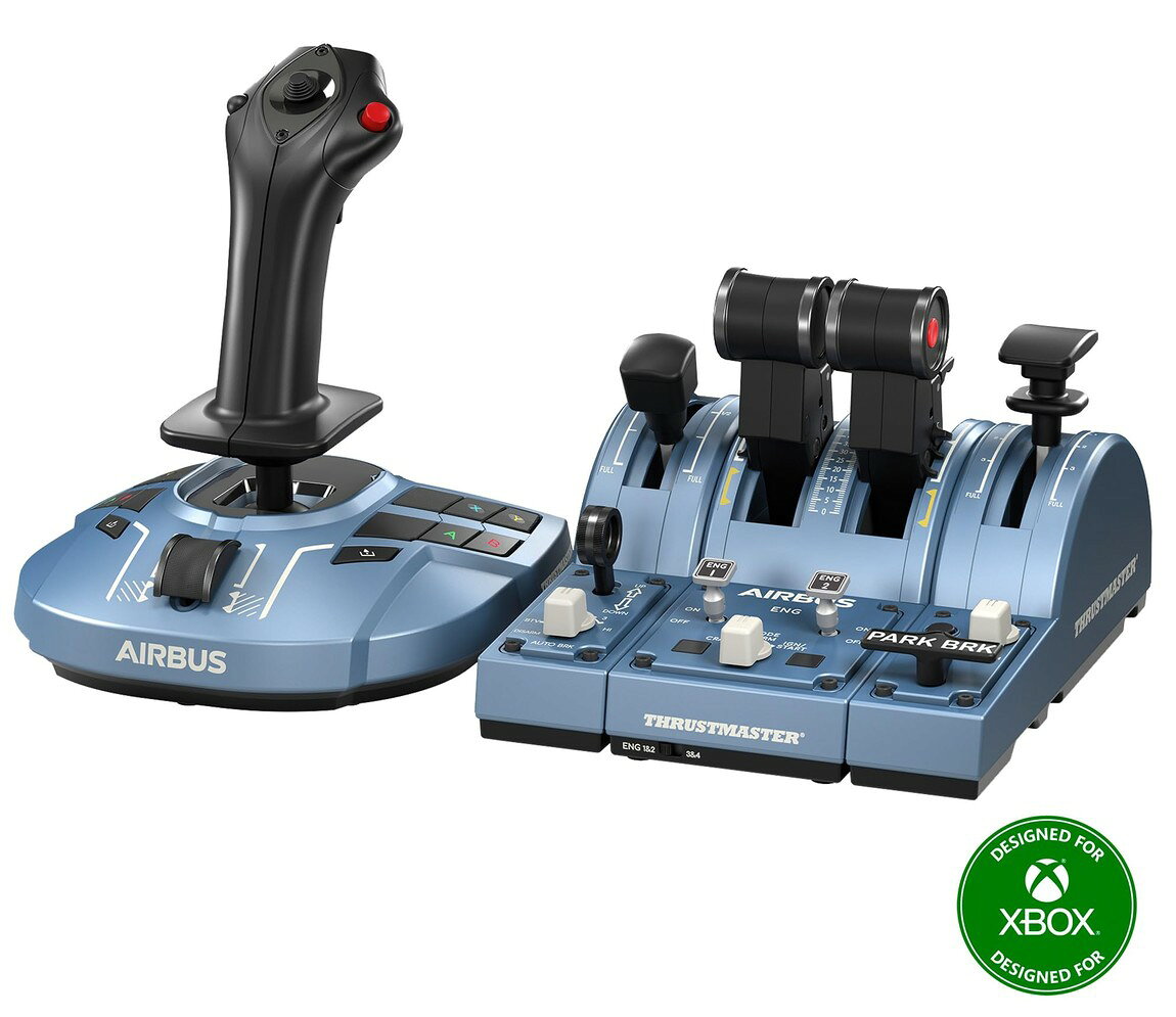 PRODUCT DETAILS スラストマスター TCA Captain Pack X Airbus Edition フライトスティック スロットル ジョイスティック Xbox PC対応【商品仕様】・ アイテム種別：フライトスティック、スロットルクアドラント・ シリーズ：TCA Airbus Edition・ 対応機種：Xbox Series X|S、PC・ スケール：1:1 エルゴノミックレプリカ・ アクションボタン数：合計31個、軸数：4軸・ 接続：USB（エコシステムハブ搭載）【特徴】・ Airbus A320を1:1スケールで再現した、人間工学に基づくジョイスティックとスロットルクアドラントのセットです。・ ジョイスティックは4つの交換可能なボタンモジュールと14個の再配置可能なボタンを備え、用途に合わせたカスタマイズが可能です。・ スロットルにはスラストリバーサー（推力逆転装置）機構が内蔵されており、実機に近い操作感で着陸時の減速操作が行えます。・ クアドラントにはトリム、着陸装置、オートブレーキ、パーキングブレーキなどのアイコニックなコントロールを配置しています。・ ジョイスティックのハンドル回転によるラダー制御機能に加え、ロック・アンロック機能により好みの操作スタイルを選択できます。・ クアドラント背面にエコシステムハブを搭載し、他の周辺機器を1本のUSBケーブルでまとめて接続可能です。 ■ 商品について 海外輸入品（説明書は英語表記の場合あり） ■ ご注意 ・掲載画像は実物に近い色味になるよう調整しておりますが、ご利用の環境により差異が生じる場合があります。・複数店舗で在庫を共有しているため、ご注文後に在庫切れとなる場合がございます。 ■ 納期について お届けの目安を必ずご確認ください。 海外正規ルート仕入れ品 海外ブランド ▼ 海外正規ブランド店 正規代理店 ▼ 当 店 ※本商品は並行輸入品です 製造元は正規品と同一のブランド・メーカーです。当店では海外正規ルートより仕入れた商品を取り扱っております。流通ルートが異なるのみで、商品自体に違いはございません。 ── 当店の商品について ── 正規品のみ取り扱い 海外正規店・正規代理店から商品を直接仕入れ、国内に輸入して販売しております。 日本未入荷・海外限定モデルも多数 日本未入荷・海外限定モデルも多数取り扱っております。サイズ・カラー違いや海外限定で販売された製品など、日本では手に入りにくいアイテムをお届けいたします。 お求めやすい価格の理由 海外市場での価格差や流通ルートの違いにより、国内販売価格よりお求めやすくなっております。品質はそのままに、よりお手頃な価格でお届けいたします。 安心保証 ご使用前に万が一、製品に不具合がございました場合は、交換または商品代金のご返金にて対応させていただきます。商品到着後5日以内にご連絡ください。 ご注意 海外からの輸入品となります。海外輸送のため、外箱に軽微なスレ等がある場合がございますが、商品本体には影響ございません。 ※在庫状況は仕入先の在庫情報をもとに出来る限り正確に表示しておりますが、取寄せ商品のため、タイミングによりご注文後に欠品・キャンセルとなる場合がございます。 お探しの商品がございましたら、お気軽にご相談ください。