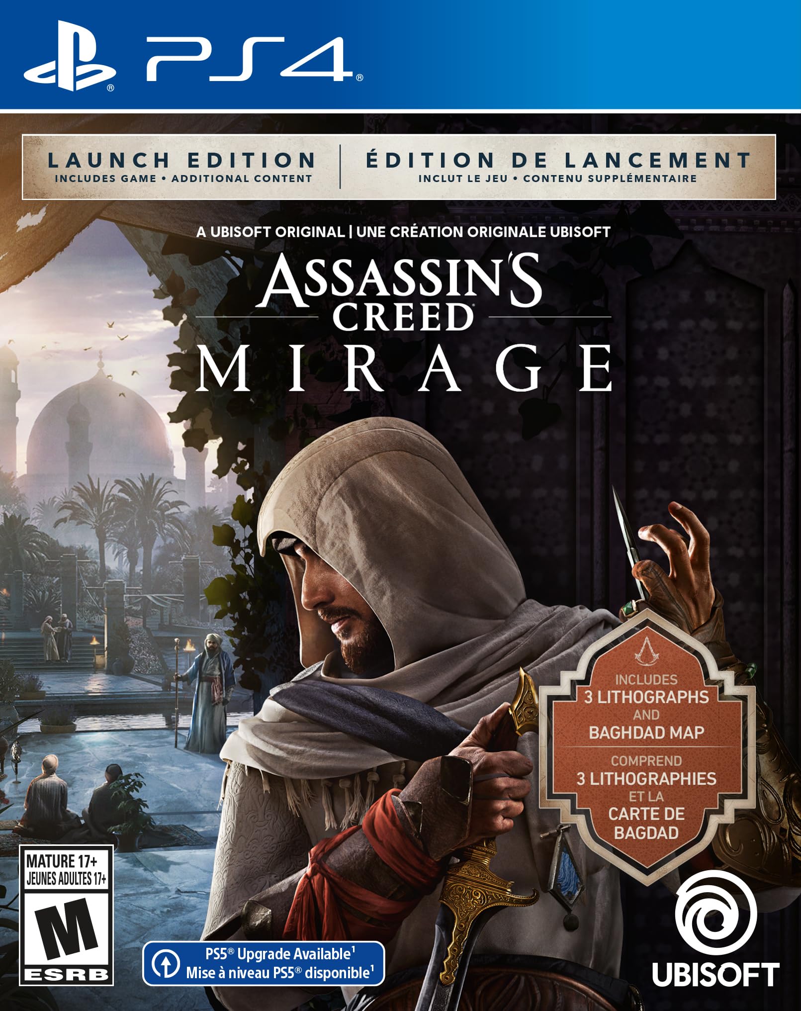 PRODUCT DETAILS 【商品情報】・商品名：Assassin's Creed(R) Mirage Launch Edition, PlayStation 4・対応機種：PlayStation 4（PS4）・仕様：北米版（NTSC-U/C）・言語：英語【コンディション】・海外直輸入品です。・パッケージに輸送によるスレ・小傷がある場合があります。 ■ 北米版ゲームについてのご注意（必ずお読みください） 【北米版 ゲームについてのご注意】こちらの商品は、北米版（海外仕様）のゲームソフトです。・PS4のゲームディスクはリージョンフリーのため、日本国内のPS4本体でもプレイいただけます。・ゲーム内の表示および音声は英語です。日本語には対応しておりません。・追加コンテンツ（DLC）やオンライン機能のご利用には、北米（海外）アカウントが必要となる場合があります。・一部のタイトルでは、お手持ちの本体・環境により正常に動作しない場合があります。・海外版であることを理由とした返品・交換はお受けできません。 ■ ご注意 ・掲載画像は実物に近い色味になるよう調整しておりますが、ご利用の環境により差異が生じる場合があります。・複数店舗で在庫を共有しているため、ご注文後に在庫切れとなる場合がございます。・海外倉庫からのお取り寄せのため、発送までに数日〜2〜3週間程度かかる場合があります。 ■ 納期についてお届けの目安を必ずご確認ください。 ご注意 海外からの輸入品となります。海外輸送のため、外箱に軽微なスレ等がある場合がございますが、商品本体には影響ございません。 ※在庫状況は仕入先の在庫情報をもとに出来る限り正確に表示しておりますが、取寄せ商品のため、タイミングによりご注文後に欠品・キャンセルとなる場合がございます。
