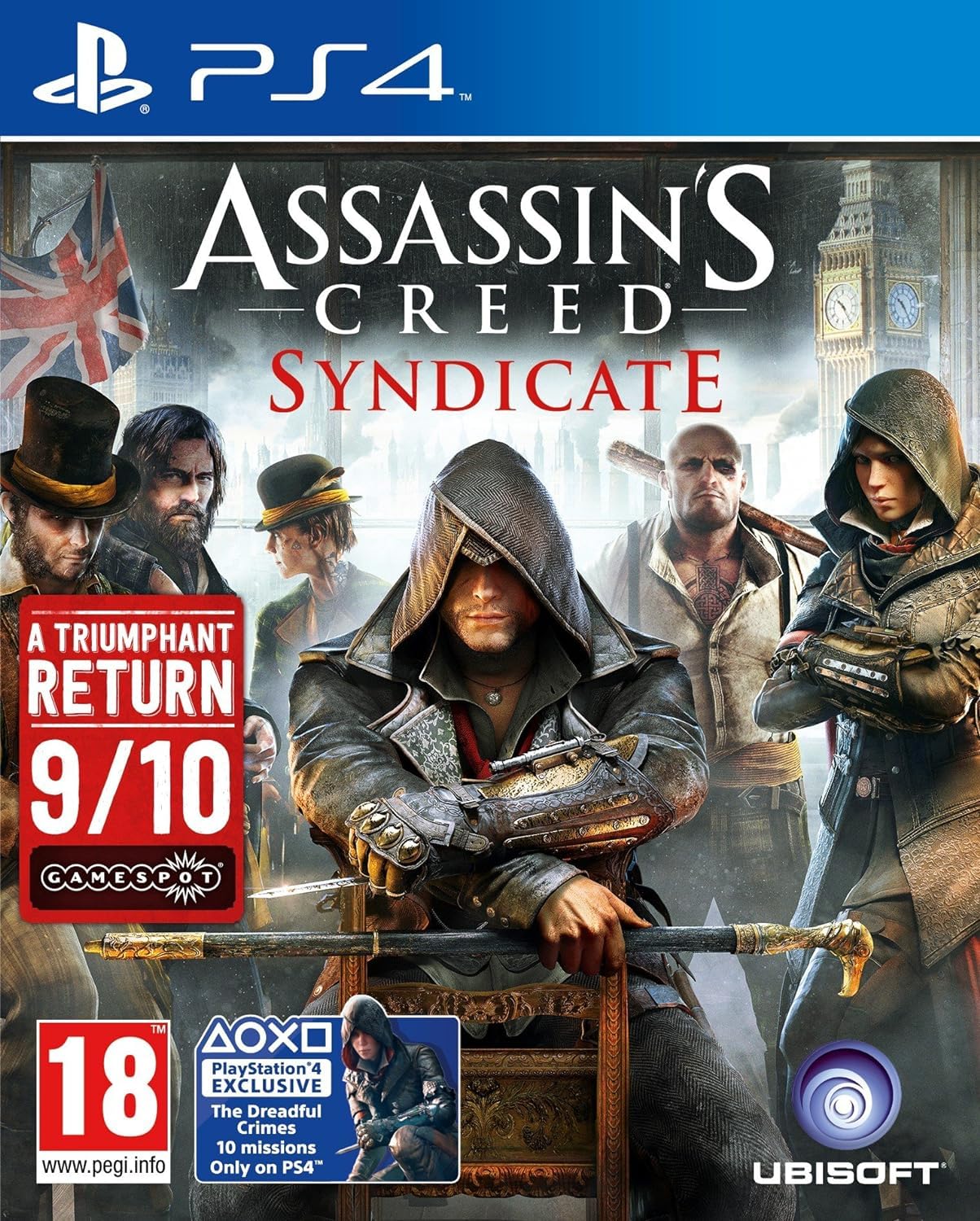 PRODUCT DETAILS 【商品情報】・商品名：Assassin's Creed Syndicate (PS4)・対応機種：PlayStation 4（PS4）・仕様：北米版（NTSC-U/C）・言語：英語【コンディション】・海外直輸入品です。・パッケージに輸送によるスレ・小傷がある場合があります。 ■ 北米版ゲームについてのご注意（必ずお読みください） 【北米版 ゲームについてのご注意】こちらの商品は、北米版（海外仕様）のゲームソフトです。・PS4のゲームディスクはリージョンフリーのため、日本国内のPS4本体でもプレイいただけます。・ゲーム内の表示および音声は英語です。日本語には対応しておりません。・追加コンテンツ（DLC）やオンライン機能のご利用には、北米（海外）アカウントが必要となる場合があります。・一部のタイトルでは、お手持ちの本体・環境により正常に動作しない場合があります。・海外版であることを理由とした返品・交換はお受けできません。 ■ ご注意 ・掲載画像は実物に近い色味になるよう調整しておりますが、ご利用の環境により差異が生じる場合があります。・複数店舗で在庫を共有しているため、ご注文後に在庫切れとなる場合がございます。・海外倉庫からのお取り寄せのため、発送までに数日〜2〜3週間程度かかる場合があります。 ■ 納期についてお届けの目安を必ずご確認ください。 ご注意 海外からの輸入品となります。海外輸送のため、外箱に軽微なスレ等がある場合がございますが、商品本体には影響ございません。 ※在庫状況は仕入先の在庫情報をもとに出来る限り正確に表示しておりますが、取寄せ商品のため、タイミングによりご注文後に欠品・キャンセルとなる場合がございます。
