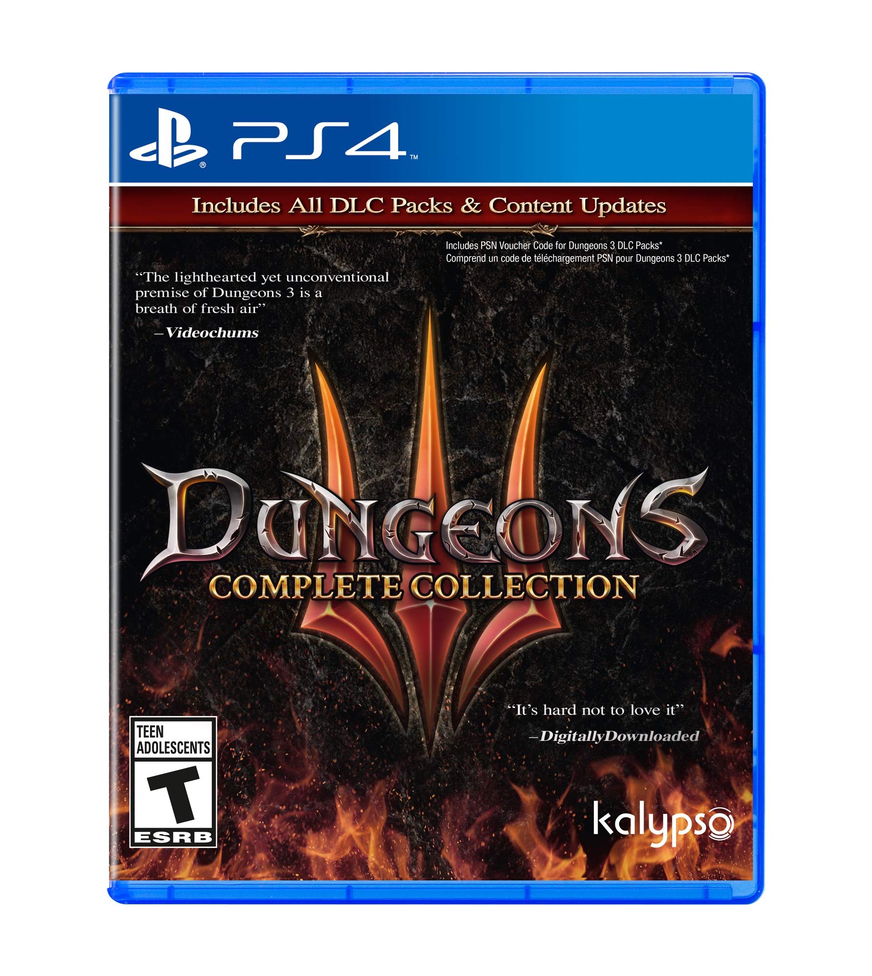 PRODUCT DETAILS 【商品情報】・商品名：Dungeons 3: Complete Collection - PlayStation 4・対応機種：PlayStation 4（PS4）・仕様：北米版（NTSC-U/C）・言語：英語【コンディション】・海外直輸入品です。・パッケージに輸送によるスレ・小傷がある場合があります。 ■ 北米版ゲームについてのご注意（必ずお読みください） 【北米版 ゲームについてのご注意】こちらの商品は、北米版（海外仕様）のゲームソフトです。・PS4のゲームディスクはリージョンフリーのため、日本国内のPS4本体でもプレイいただけます。・ゲーム内の表示および音声は英語です。日本語には対応しておりません。・追加コンテンツ（DLC）やオンライン機能のご利用には、北米（海外）アカウントが必要となる場合があります。・一部のタイトルでは、お手持ちの本体・環境により正常に動作しない場合があります。・海外版であることを理由とした返品・交換はお受けできません。 ■ ご注意 ・掲載画像は実物に近い色味になるよう調整しておりますが、ご利用の環境により差異が生じる場合があります。・複数店舗で在庫を共有しているため、ご注文後に在庫切れとなる場合がございます。・海外倉庫からのお取り寄せのため、発送までに数日〜2〜3週間程度かかる場合があります。 ■ 納期についてお届けの目安を必ずご確認ください。 ご注意 海外からの輸入品となります。海外輸送のため、外箱に軽微なスレ等がある場合がございますが、商品本体には影響ございません。 ※在庫状況は仕入先の在庫情報をもとに出来る限り正確に表示しておりますが、取寄せ商品のため、タイミングによりご注文後に欠品・キャンセルとなる場合がございます。