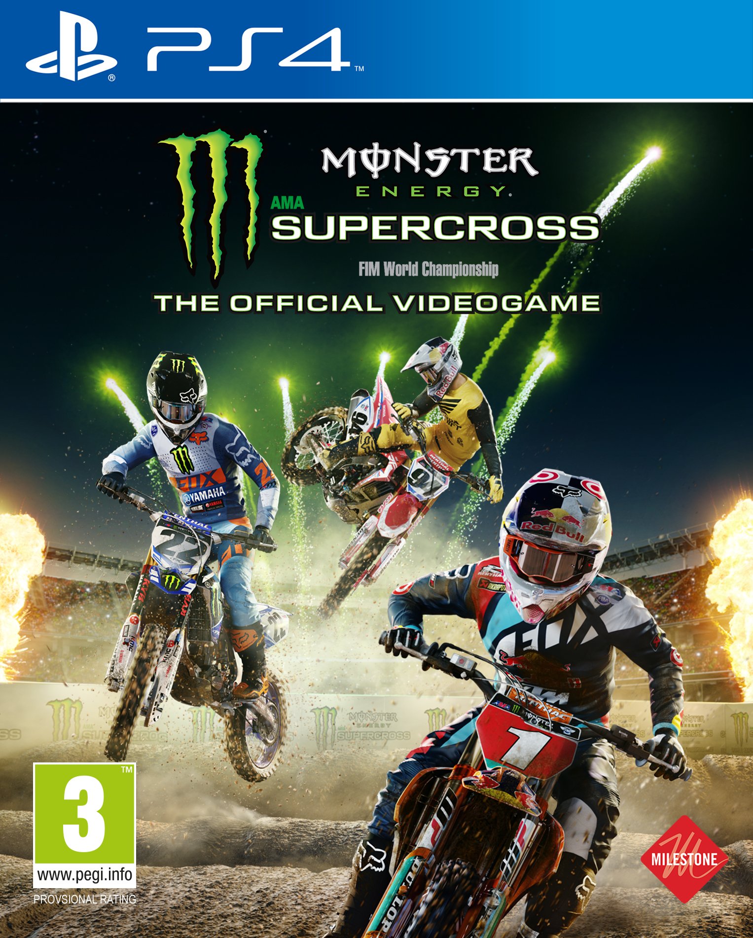 PRODUCT DETAILS 【商品情報】・商品名：Monster Energy Supercross - The Official Videogame (PS4)・対応機種：PlayStation 4（PS4）・仕様：北米版（NTSC-U/C）・言語：英語【コンディション】・海外直輸入品です。・パッケージに輸送によるスレ・小傷がある場合があります。 ■ 北米版ゲームについてのご注意（必ずお読みください） 【北米版 ゲームについてのご注意】こちらの商品は、北米版（海外仕様）のゲームソフトです。・PS4のゲームディスクはリージョンフリーのため、日本国内のPS4本体でもプレイいただけます。・ゲーム内の表示および音声は英語です。日本語には対応しておりません。・追加コンテンツ（DLC）やオンライン機能のご利用には、北米（海外）アカウントが必要となる場合があります。・一部のタイトルでは、お手持ちの本体・環境により正常に動作しない場合があります。・海外版であることを理由とした返品・交換はお受けできません。 ■ ご注意 ・掲載画像は実物に近い色味になるよう調整しておりますが、ご利用の環境により差異が生じる場合があります。・複数店舗で在庫を共有しているため、ご注文後に在庫切れとなる場合がございます。・海外倉庫からのお取り寄せのため、発送までに数日〜2〜3週間程度かかる場合があります。 ■ 納期についてお届けの目安を必ずご確認ください。 ご注意 海外からの輸入品となります。海外輸送のため、外箱に軽微なスレ等がある場合がございますが、商品本体には影響ございません。 ※在庫状況は仕入先の在庫情報をもとに出来る限り正確に表示しておりますが、取寄せ商品のため、タイミングによりご注文後に欠品・キャンセルとなる場合がございます。
