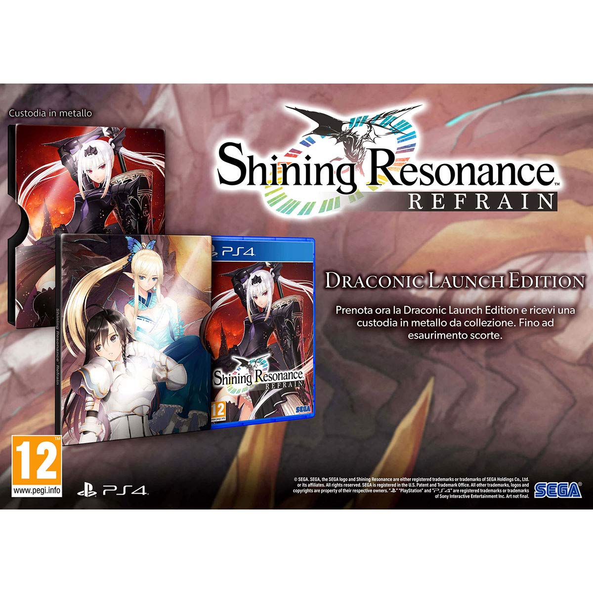 PRODUCT DETAILS 【商品情報】・商品名：Shining Resonance Refrain Draconic Launch Edition (PS4)・対応機種：PlayStation 4（PS4）・仕様：北米版（NTSC-U/C）・言語：英語【コンディション】・海外直輸入品です。・パッケージに輸送によるスレ・小傷がある場合があります。 ■ 北米版ゲームについてのご注意（必ずお読みください） 【北米版 ゲームについてのご注意】こちらの商品は、北米版（海外仕様）のゲームソフトです。・PS4のゲームディスクはリージョンフリーのため、日本国内のPS4本体でもプレイいただけます。・ゲーム内の表示および音声は英語です。日本語には対応しておりません。・追加コンテンツ（DLC）やオンライン機能のご利用には、北米（海外）アカウントが必要となる場合があります。・一部のタイトルでは、お手持ちの本体・環境により正常に動作しない場合があります。・海外版であることを理由とした返品・交換はお受けできません。 ■ ご注意 ・掲載画像は実物に近い色味になるよう調整しておりますが、ご利用の環境により差異が生じる場合があります。・複数店舗で在庫を共有しているため、ご注文後に在庫切れとなる場合がございます。・海外倉庫からのお取り寄せのため、発送までに数日〜2〜3週間程度かかる場合があります。 ■ 納期についてお届けの目安を必ずご確認ください。 ご注意 海外からの輸入品となります。海外輸送のため、外箱に軽微なスレ等がある場合がございますが、商品本体には影響ございません。 ※在庫状況は仕入先の在庫情報をもとに出来る限り正確に表示しておりますが、取寄せ商品のため、タイミングによりご注文後に欠品・キャンセルとなる場合がございます。