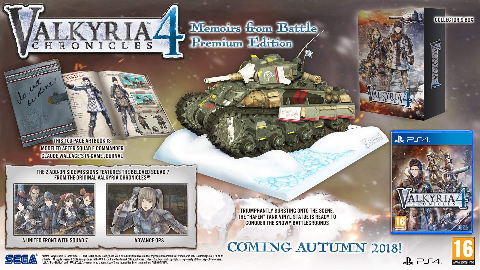 PRODUCT DETAILS 【商品情報】・商品名：Valkyria Chronicles 4: Memoirs from Battle Premium Edition (PS4)・対応機種：PlayStation 4（PS4）・仕様：北米版（NTSC-U/C）・言語：英語【コンディション】・海外直輸入品です。・パッケージに輸送によるスレ・小傷がある場合があります。 ■ 北米版ゲームについてのご注意（必ずお読みください） 【北米版 ゲームについてのご注意】こちらの商品は、北米版（海外仕様）のゲームソフトです。・PS4のゲームディスクはリージョンフリーのため、日本国内のPS4本体でもプレイいただけます。・ゲーム内の表示および音声は英語です。日本語には対応しておりません。・追加コンテンツ（DLC）やオンライン機能のご利用には、北米（海外）アカウントが必要となる場合があります。・一部のタイトルでは、お手持ちの本体・環境により正常に動作しない場合があります。・海外版であることを理由とした返品・交換はお受けできません。 ■ ご注意 ・掲載画像は実物に近い色味になるよう調整しておりますが、ご利用の環境により差異が生じる場合があります。・複数店舗で在庫を共有しているため、ご注文後に在庫切れとなる場合がございます。・海外倉庫からのお取り寄せのため、発送までに数日〜2〜3週間程度かかる場合があります。 ■ 納期についてお届けの目安を必ずご確認ください。 ご注意 海外からの輸入品となります。海外輸送のため、外箱に軽微なスレ等がある場合がございますが、商品本体には影響ございません。 ※在庫状況は仕入先の在庫情報をもとに出来る限り正確に表示しておりますが、取寄せ商品のため、タイミングによりご注文後に欠品・キャンセルとなる場合がございます。