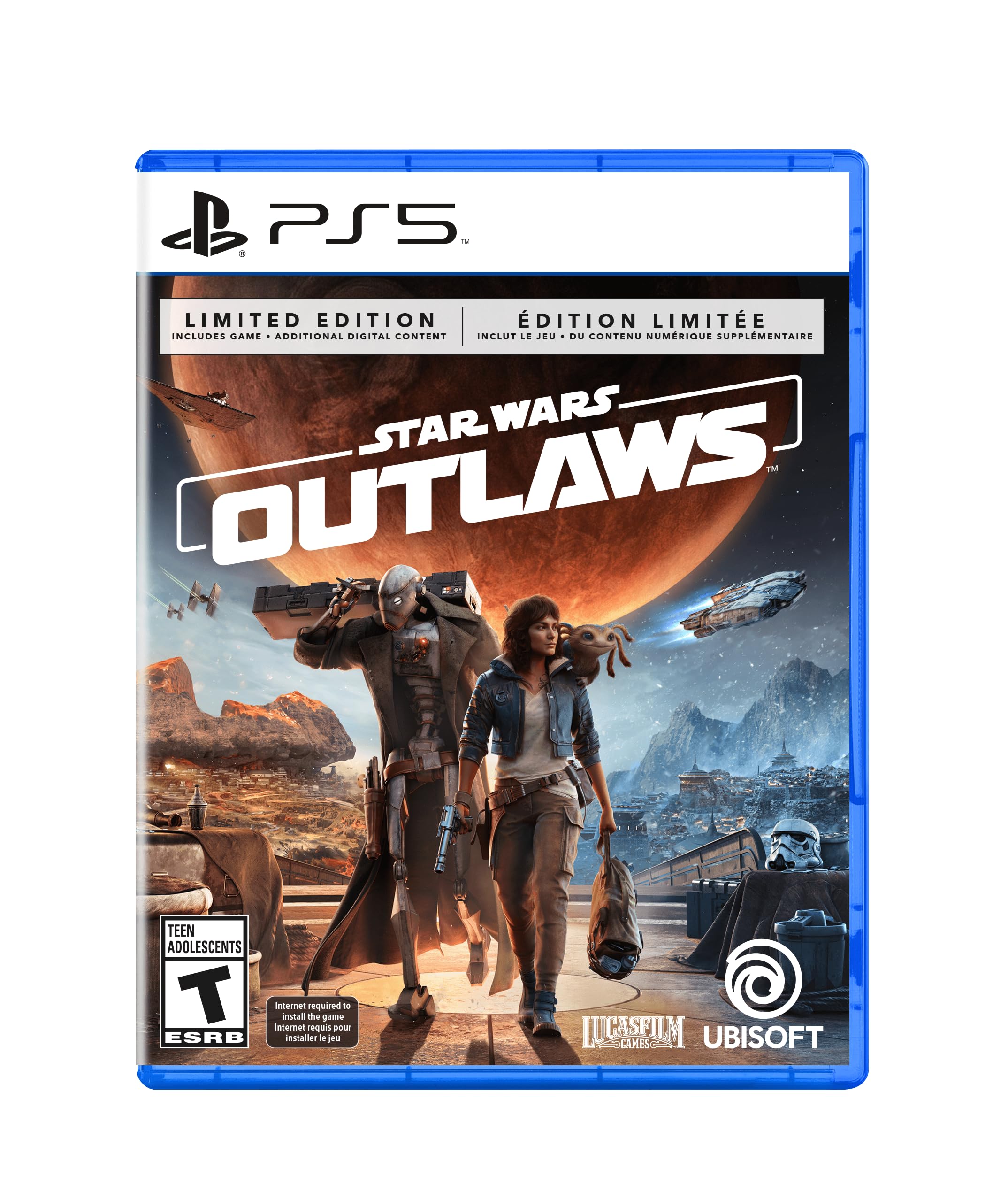 PRODUCT DETAILS 【商品情報】・商品名：Star Wars Outlaws - Limited Edition (Amazon Exclusive), PlayStation 5・対応機種：PlayStation 5（PS5）・仕様：北米版・言語：英語【コンディション】・海外直輸入品です。・パッケージに輸送によるスレ・小傷がある場合があります。 ■ 北米版ゲームについてのご注意（必ずお読みください） 【北米版 ゲームについてのご注意】こちらの商品は、北米版（海外仕様）のゲームソフトです。・PS5のゲームディスクはリージョンフリーのため、日本国内のPS5本体でもプレイいただけます。・ディスク版のため、ディスクドライブ非搭載のPS5 Digital Editionではご利用いただけません。・ゲーム内の表示および音声は英語です。日本語には対応しておりません。・追加コンテンツ（DLC）やオンライン機能のご利用には、北米（海外）アカウントが必要となる場合があります。・一部のタイトルでは、お手持ちの本体・環境により正常に動作しない場合があります。・海外版であることを理由とした返品・交換はお受けできません。 ■ ご注意 ・掲載画像は実物に近い色味になるよう調整しておりますが、ご利用の環境により差異が生じる場合があります。・複数店舗で在庫を共有しているため、ご注文後に在庫切れとなる場合がございます。・海外倉庫からのお取り寄せのため、発送までに数日〜2〜3週間程度かかる場合があります。 ■ 納期についてお届けの目安を必ずご確認ください。 ご注意 海外からの輸入品となります。海外輸送のため、外箱に軽微なスレ等がある場合がございますが、商品本体には影響ございません。 ※在庫状況は仕入先の在庫情報をもとに出来る限り正確に表示しておりますが、取寄せ商品のため、タイミングによりご注文後に欠品・キャンセルとなる場合がございます。