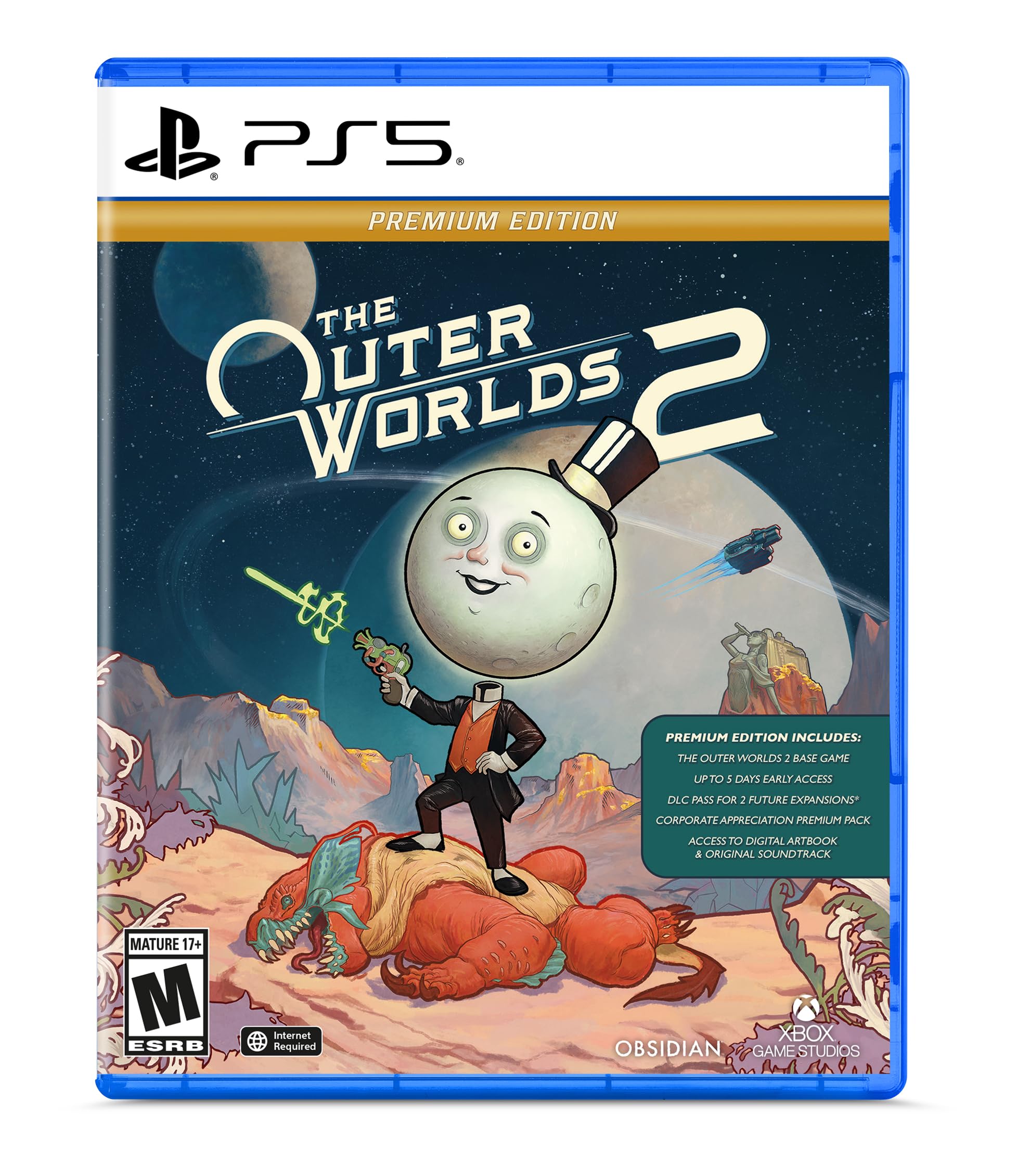 PRODUCT DETAILS 【商品情報】・商品名：The Outer Worlds 2 - Premium Edition - PlayStation(R) 5 [Disc + Code in Box]・対応機種：PlayStation 5（PS5）・仕様：北米版・言語：英語【コンディション】・海外直輸入品です。・パッケージに輸送によるスレ・小傷がある場合があります。 ■ 北米版ゲームについてのご注意（必ずお読みください） 【北米版 ゲームについてのご注意】こちらの商品は、北米版（海外仕様）のゲームソフトです。・PS5のゲームディスクはリージョンフリーのため、日本国内のPS5本体でもプレイいただけます。・ディスク版のため、ディスクドライブ非搭載のPS5 Digital Editionではご利用いただけません。・ゲーム内の表示および音声は英語です。日本語には対応しておりません。・追加コンテンツ（DLC）やオンライン機能のご利用には、北米（海外）アカウントが必要となる場合があります。・一部のタイトルでは、お手持ちの本体・環境により正常に動作しない場合があります。・海外版であることを理由とした返品・交換はお受けできません。 ■ ご注意 ・掲載画像は実物に近い色味になるよう調整しておりますが、ご利用の環境により差異が生じる場合があります。・複数店舗で在庫を共有しているため、ご注文後に在庫切れとなる場合がございます。・海外倉庫からのお取り寄せのため、発送までに数日〜2〜3週間程度かかる場合があります。 ■ 納期についてお届けの目安を必ずご確認ください。 ご注意 海外からの輸入品となります。海外輸送のため、外箱に軽微なスレ等がある場合がございますが、商品本体には影響ございません。 ※在庫状況は仕入先の在庫情報をもとに出来る限り正確に表示しておりますが、取寄せ商品のため、タイミングによりご注文後に欠品・キャンセルとなる場合がございます。