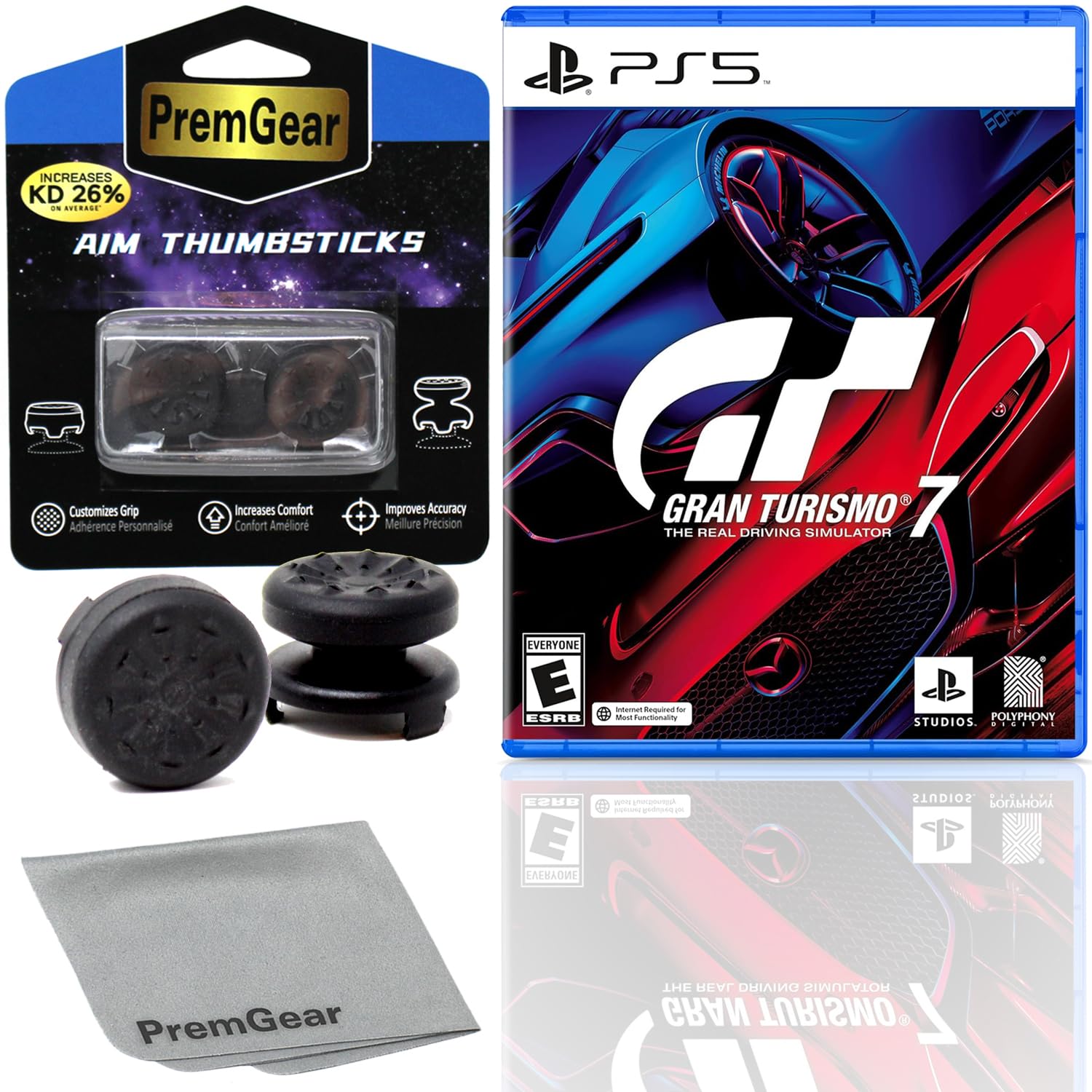 PRODUCT DETAILS 【商品情報】・商品名：Gran Turismo 7 Standard Edition for PlayStation 5 (US Version), with PremGear ThumbSticks (2 pack: 1 High-Rise, 1 Mid-Rise) & Cleaning Cloth・対応機種：PlayStation 5（PS5）・仕様：北米版・言語：英語【コンディション】・海外直輸入品です。・パッケージに輸送によるスレ・小傷がある場合があります。 ■ 北米版ゲームについてのご注意（必ずお読みください） 【北米版 ゲームについてのご注意】こちらの商品は、北米版（海外仕様）のゲームソフトです。・PS5のゲームディスクはリージョンフリーのため、日本国内のPS5本体でもプレイいただけます。・ディスク版のため、ディスクドライブ非搭載のPS5 Digital Editionではご利用いただけません。・ゲーム内の表示および音声は英語です。日本語には対応しておりません。・追加コンテンツ（DLC）やオンライン機能のご利用には、北米（海外）アカウントが必要となる場合があります。・一部のタイトルでは、お手持ちの本体・環境により正常に動作しない場合があります。・海外版であることを理由とした返品・交換はお受けできません。 ■ ご注意 ・掲載画像は実物に近い色味になるよう調整しておりますが、ご利用の環境により差異が生じる場合があります。・複数店舗で在庫を共有しているため、ご注文後に在庫切れとなる場合がございます。・海外倉庫からのお取り寄せのため、発送までに数日〜2〜3週間程度かかる場合があります。 ■ 納期についてお届けの目安を必ずご確認ください。 ご注意 海外からの輸入品となります。海外輸送のため、外箱に軽微なスレ等がある場合がございますが、商品本体には影響ございません。 ※在庫状況は仕入先の在庫情報をもとに出来る限り正確に表示しておりますが、取寄せ商品のため、タイミングによりご注文後に欠品・キャンセルとなる場合がございます。