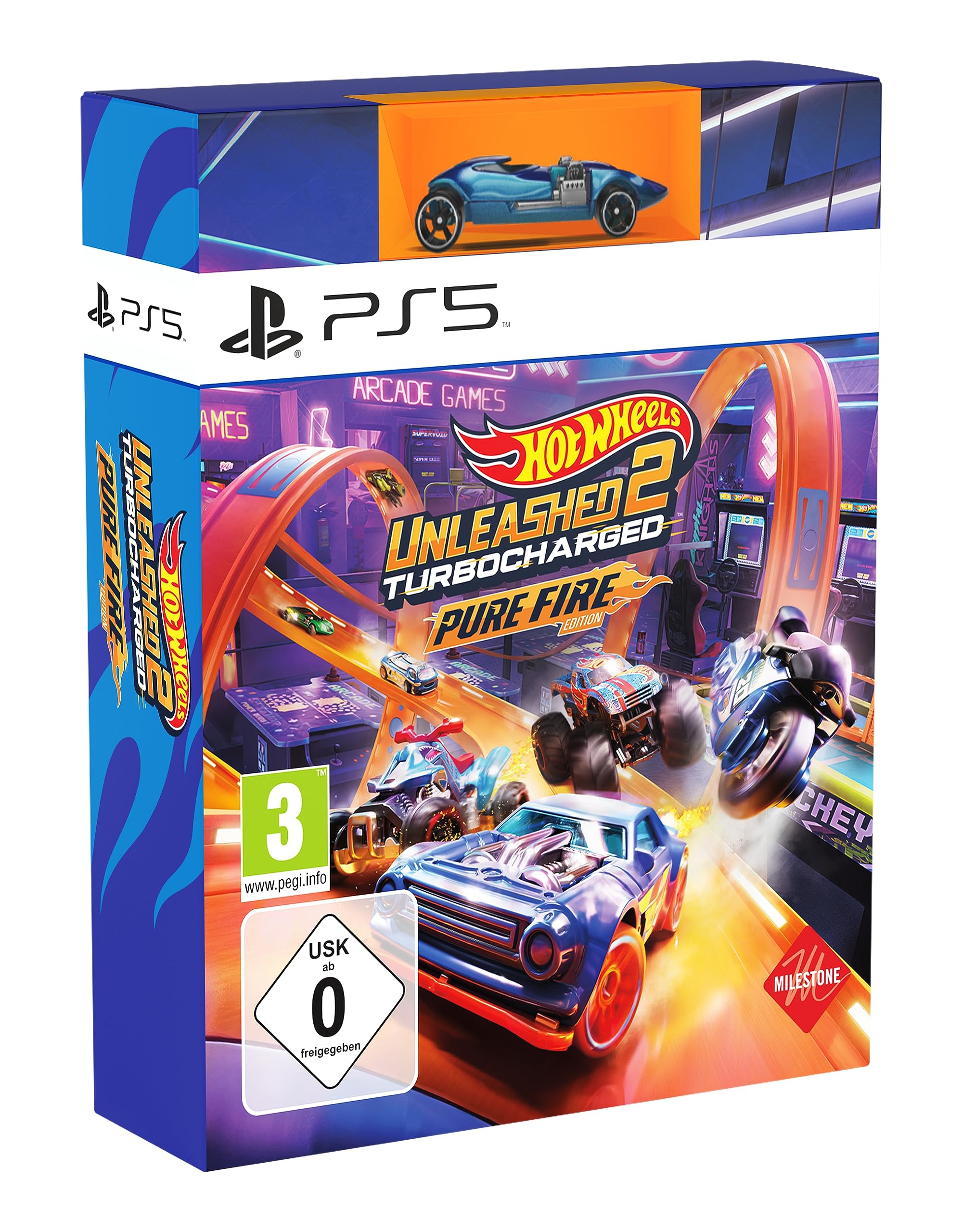 PRODUCT DETAILS 【商品情報】・商品名：Milestone HOT WHEELS UNLEASHED 2 - Turbocharged Pure Fire Edition (PlayStation 5)・対応機種：PlayStation 5（PS5）・仕様：北米版・言語：英語【コンディション】・海外直輸入品です。・パッケージに輸送によるスレ・小傷がある場合があります。 ■ 北米版ゲームについてのご注意（必ずお読みください） 【北米版 ゲームについてのご注意】こちらの商品は、北米版（海外仕様）のゲームソフトです。・PS5のゲームディスクはリージョンフリーのため、日本国内のPS5本体でもプレイいただけます。・ディスク版のため、ディスクドライブ非搭載のPS5 Digital Editionではご利用いただけません。・ゲーム内の表示および音声は英語です。日本語には対応しておりません。・追加コンテンツ（DLC）やオンライン機能のご利用には、北米（海外）アカウントが必要となる場合があります。・一部のタイトルでは、お手持ちの本体・環境により正常に動作しない場合があります。・海外版であることを理由とした返品・交換はお受けできません。 ■ ご注意 ・掲載画像は実物に近い色味になるよう調整しておりますが、ご利用の環境により差異が生じる場合があります。・複数店舗で在庫を共有しているため、ご注文後に在庫切れとなる場合がございます。・海外倉庫からのお取り寄せのため、発送までに数日〜2〜3週間程度かかる場合があります。 ■ 納期についてお届けの目安を必ずご確認ください。 ご注意 海外からの輸入品となります。海外輸送のため、外箱に軽微なスレ等がある場合がございますが、商品本体には影響ございません。 ※在庫状況は仕入先の在庫情報をもとに出来る限り正確に表示しておりますが、取寄せ商品のため、タイミングによりご注文後に欠品・キャンセルとなる場合がございます。