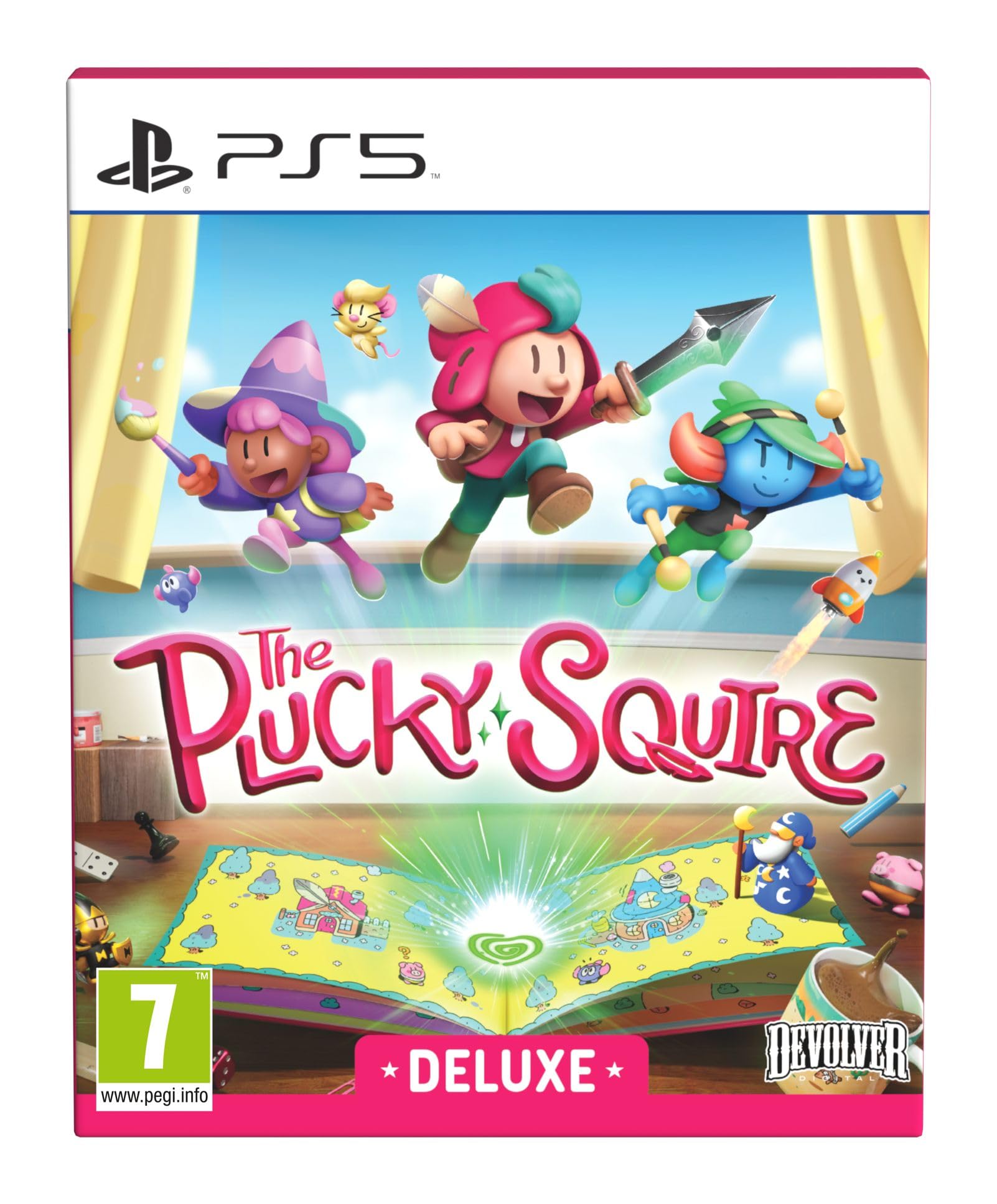 PRODUCT DETAILS 【商品情報】・商品名：The Plucky Squire Deluxe Edition - PS5・対応機種：PlayStation 5（PS5）・仕様：北米版・言語：英語【コンディション】・海外直輸入品です。・パッケージに輸送によるスレ・小傷がある場合があります。 ■ 北米版ゲームについてのご注意（必ずお読みください） 【北米版 ゲームについてのご注意】こちらの商品は、北米版（海外仕様）のゲームソフトです。・PS5のゲームディスクはリージョンフリーのため、日本国内のPS5本体でもプレイいただけます。・ディスク版のため、ディスクドライブ非搭載のPS5 Digital Editionではご利用いただけません。・ゲーム内の表示および音声は英語です。日本語には対応しておりません。・追加コンテンツ（DLC）やオンライン機能のご利用には、北米（海外）アカウントが必要となる場合があります。・一部のタイトルでは、お手持ちの本体・環境により正常に動作しない場合があります。・海外版であることを理由とした返品・交換はお受けできません。 ■ ご注意 ・掲載画像は実物に近い色味になるよう調整しておりますが、ご利用の環境により差異が生じる場合があります。・複数店舗で在庫を共有しているため、ご注文後に在庫切れとなる場合がございます。・海外倉庫からのお取り寄せのため、発送までに数日〜2〜3週間程度かかる場合があります。 ■ 納期についてお届けの目安を必ずご確認ください。 ご注意 海外からの輸入品となります。海外輸送のため、外箱に軽微なスレ等がある場合がございますが、商品本体には影響ございません。 ※在庫状況は仕入先の在庫情報をもとに出来る限り正確に表示しておりますが、取寄せ商品のため、タイミングによりご注文後に欠品・キャンセルとなる場合がございます。