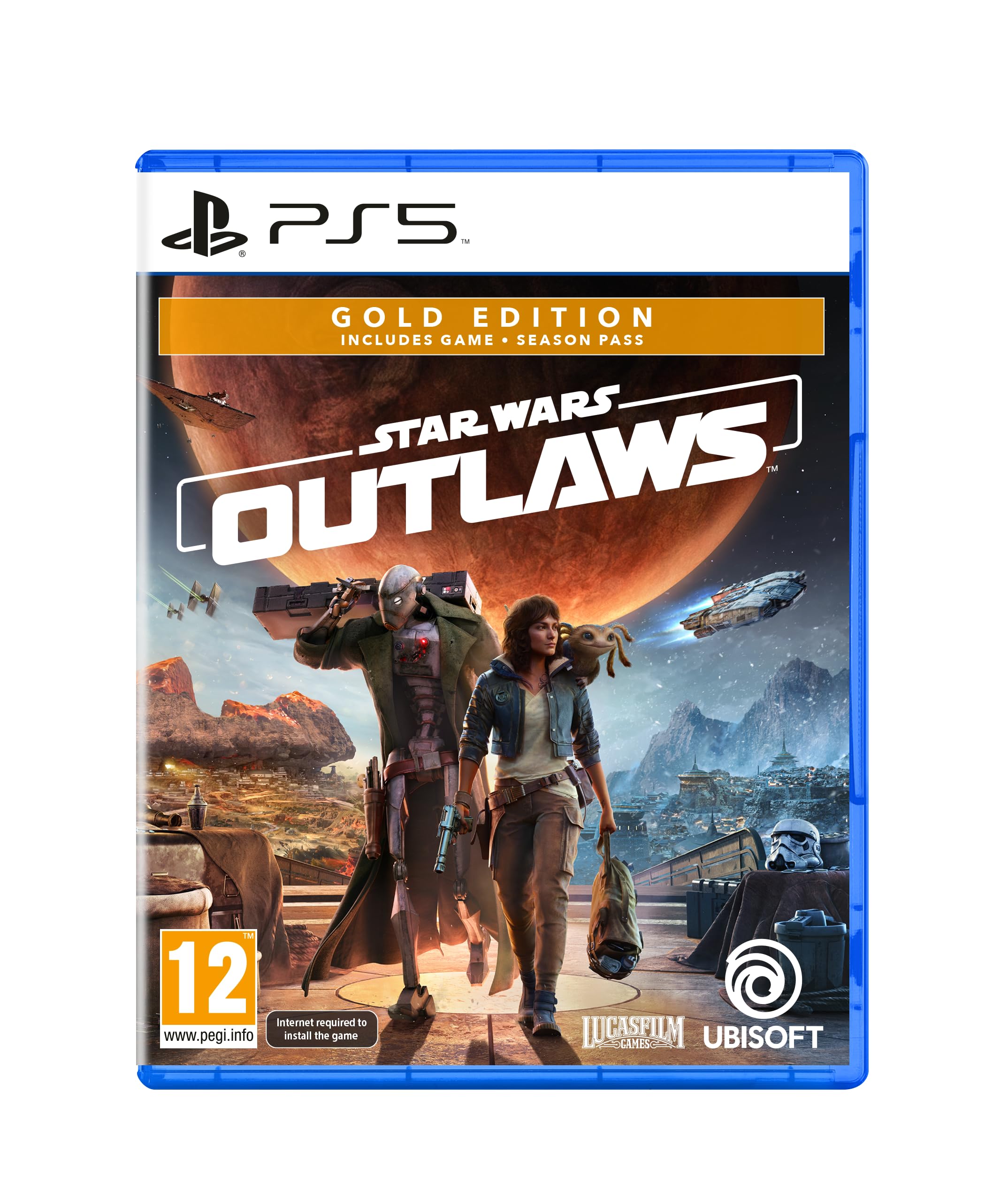 PRODUCT DETAILS 【商品情報】・商品名：Star Wars Outlaws Gold Edition (PS5)・対応機種：PlayStation 5（PS5）・仕様：北米版・言語：英語【コンディション】・海外直輸入品です。・パッケージに輸送によるスレ・小傷がある場合があります。 ■ 北米版ゲームについてのご注意（必ずお読みください） 【北米版 ゲームについてのご注意】こちらの商品は、北米版（海外仕様）のゲームソフトです。・PS5のゲームディスクはリージョンフリーのため、日本国内のPS5本体でもプレイいただけます。・ディスク版のため、ディスクドライブ非搭載のPS5 Digital Editionではご利用いただけません。・ゲーム内の表示および音声は英語です。日本語には対応しておりません。・追加コンテンツ（DLC）やオンライン機能のご利用には、北米（海外）アカウントが必要となる場合があります。・一部のタイトルでは、お手持ちの本体・環境により正常に動作しない場合があります。・海外版であることを理由とした返品・交換はお受けできません。 ■ ご注意 ・掲載画像は実物に近い色味になるよう調整しておりますが、ご利用の環境により差異が生じる場合があります。・複数店舗で在庫を共有しているため、ご注文後に在庫切れとなる場合がございます。・海外倉庫からのお取り寄せのため、発送までに数日〜2〜3週間程度かかる場合があります。 ■ 納期についてお届けの目安を必ずご確認ください。 ご注意 海外からの輸入品となります。海外輸送のため、外箱に軽微なスレ等がある場合がございますが、商品本体には影響ございません。 ※在庫状況は仕入先の在庫情報をもとに出来る限り正確に表示しておりますが、取寄せ商品のため、タイミングによりご注文後に欠品・キャンセルとなる場合がございます。