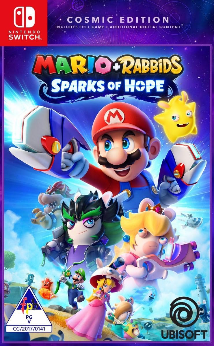 PRODUCT DETAILS 【商品情報】・商品名：Mario + Rabbids Sparks of Hope - Cosmic Edition /Switch・対応機種：Nintendo Switch（ニンテンドースイッチ）・仕様：北米版・言語：英語【コンディション】・海外直輸入品です。・パッケージに輸送によるスレ・小傷がある場合があります。 ■ 日本国内のSwitch本体でプレイいただけます Nintendo Switchはリージョンフリーのため、北米版のゲームカードも日本国内で購入された本体でそのままプレイいただけます。 ■ 北米版ゲームについてのご注意（必ずお読みください） ・ゲーム内の表示および音声は英語です。タイトルによっては日本語に対応していない場合があります。・パッケージ・取扱説明書はすべて英語表記です。・追加コンテンツ（DLC）やオンライン機能のご利用には、北米（海外）のニンテンドーアカウントが必要となる場合があります。・日本国内で購入されたダウンロード版・セーブデータとの互換については保証いたしかねます。・海外版であることを理由とした返品・交換はお受けできません。 ■ ご注意 ・掲載画像は実物に近い色味になるよう調整しておりますが、ご利用の環境により差異が生じる場合があります。・複数店舗で在庫を共有しているため、ご注文後に在庫切れとなる場合がございます。・海外倉庫からのお取り寄せのため、発送までに数日〜2〜3週間程度かかる場合があります。 ■ 納期についてお届けの目安を必ずご確認ください。 ご注意 海外からの輸入品となります。海外輸送のため、外箱に軽微なスレ等がある場合がございますが、商品本体には影響ございません。 ※在庫状況は仕入先の在庫情報をもとに出来る限り正確に表示しておりますが、取寄せ商品のため、タイミングによりご注文後に欠品・キャンセルとなる場合がございます。