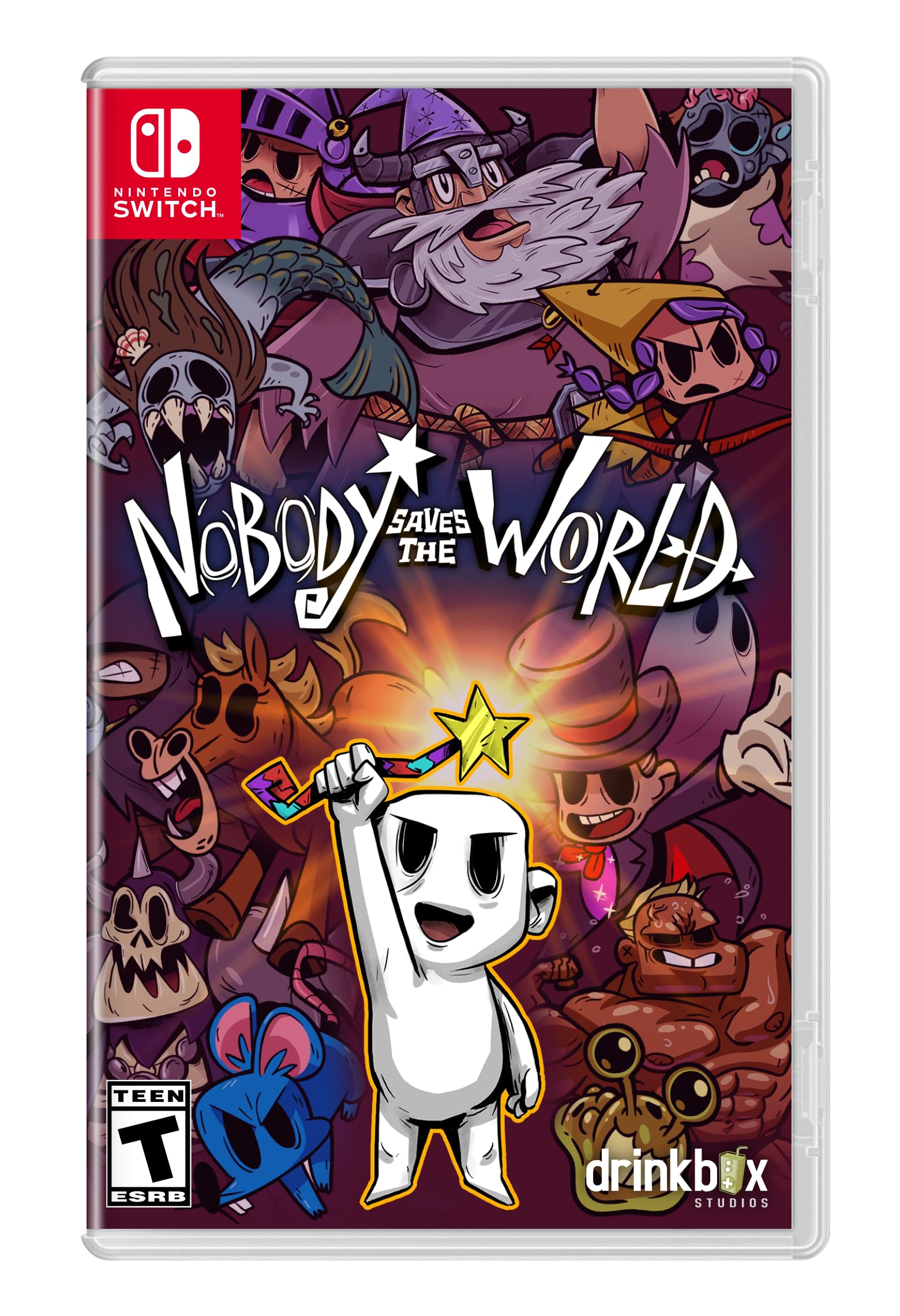 PRODUCT DETAILS 【商品情報】・商品名：Nobody Saves the World - Nintendo Switch・対応機種：Nintendo Switch（ニンテンドースイッチ）・仕様：北米版・言語：英語【コンディション】・海外直輸入品です。・パッケージに輸送によるスレ・小傷がある場合があります。 ■ 日本国内のSwitch本体でプレイいただけます Nintendo Switchはリージョンフリーのため、北米版のゲームカードも日本国内で購入された本体でそのままプレイいただけます。 ■ 北米版ゲームについてのご注意（必ずお読みください） ・ゲーム内の表示および音声は英語です。タイトルによっては日本語に対応していない場合があります。・パッケージ・取扱説明書はすべて英語表記です。・追加コンテンツ（DLC）やオンライン機能のご利用には、北米（海外）のニンテンドーアカウントが必要となる場合があります。・日本国内で購入されたダウンロード版・セーブデータとの互換については保証いたしかねます。・海外版であることを理由とした返品・交換はお受けできません。 ■ ご注意 ・掲載画像は実物に近い色味になるよう調整しておりますが、ご利用の環境により差異が生じる場合があります。・複数店舗で在庫を共有しているため、ご注文後に在庫切れとなる場合がございます。・海外倉庫からのお取り寄せのため、発送までに数日〜2〜3週間程度かかる場合があります。 ■ 納期についてお届けの目安を必ずご確認ください。 ご注意 海外からの輸入品となります。海外輸送のため、外箱に軽微なスレ等がある場合がございますが、商品本体には影響ございません。 ※在庫状況は仕入先の在庫情報をもとに出来る限り正確に表示しておりますが、取寄せ商品のため、タイミングによりご注文後に欠品・キャンセルとなる場合がございます。