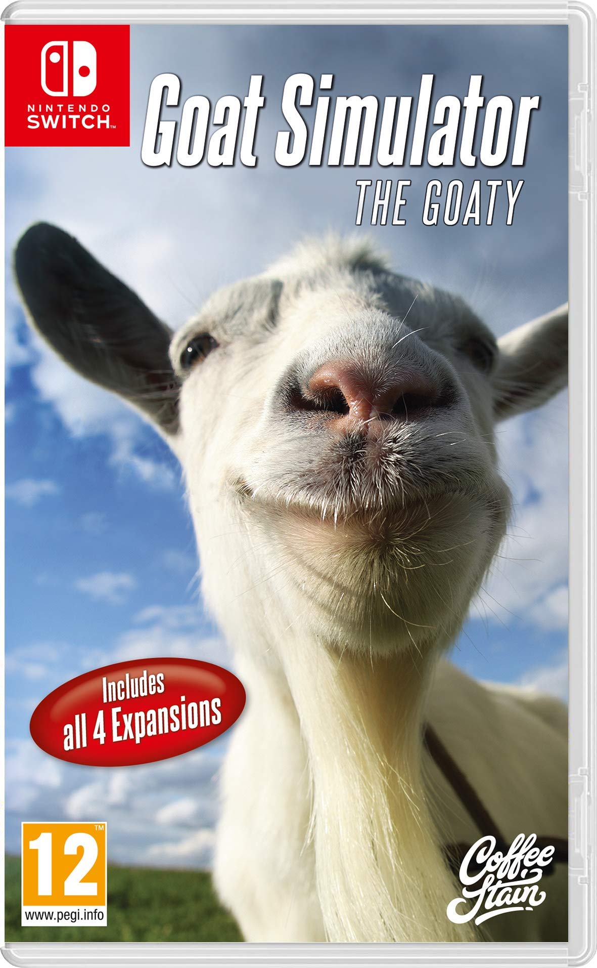 PRODUCT DETAILS 【商品情報】・商品名：Goat Simulator The Goaty (Nintendo Switch)・対応機種：Nintendo Switch（ニンテンドースイッチ）・仕様：北米版・言語：英語【コンディション】・海外直輸入品です。・パッケージに輸送によるスレ・小傷がある場合があります。 ■ 日本国内のSwitch本体でプレイいただけます Nintendo Switchはリージョンフリーのため、北米版のゲームカードも日本国内で購入された本体でそのままプレイいただけます。 ■ 北米版ゲームについてのご注意（必ずお読みください） ・ゲーム内の表示および音声は英語です。タイトルによっては日本語に対応していない場合があります。・パッケージ・取扱説明書はすべて英語表記です。・追加コンテンツ（DLC）やオンライン機能のご利用には、北米（海外）のニンテンドーアカウントが必要となる場合があります。・日本国内で購入されたダウンロード版・セーブデータとの互換については保証いたしかねます。・海外版であることを理由とした返品・交換はお受けできません。 ■ ご注意 ・掲載画像は実物に近い色味になるよう調整しておりますが、ご利用の環境により差異が生じる場合があります。・複数店舗で在庫を共有しているため、ご注文後に在庫切れとなる場合がございます。・海外倉庫からのお取り寄せのため、発送までに数日〜2〜3週間程度かかる場合があります。 ■ 納期についてお届けの目安を必ずご確認ください。 ご注意 海外からの輸入品となります。海外輸送のため、外箱に軽微なスレ等がある場合がございますが、商品本体には影響ございません。 ※在庫状況は仕入先の在庫情報をもとに出来る限り正確に表示しておりますが、取寄せ商品のため、タイミングによりご注文後に欠品・キャンセルとなる場合がございます。