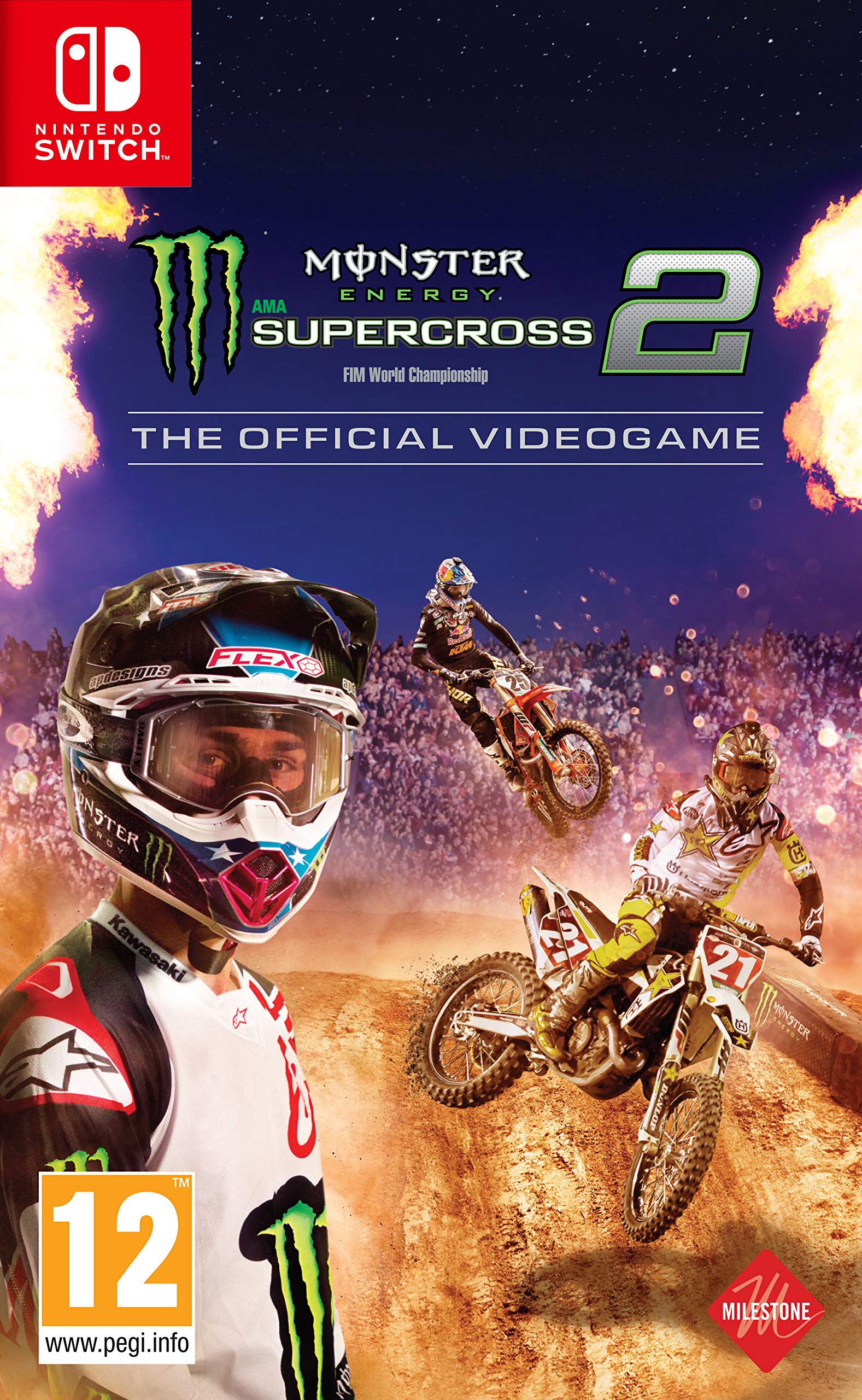 PRODUCT DETAILS 【商品情報】・商品名：Monster Energy Supercross - The Official Video Game 2 (Nintendo Switch)・対応機種：Nintendo Switch（ニンテンドースイッチ）・仕様：北米版・言語：英語【コンディション】・海外直輸入品です。・パッケージに輸送によるスレ・小傷がある場合があります。 ■ 日本国内のSwitch本体でプレイいただけます Nintendo Switchはリージョンフリーのため、北米版のゲームカードも日本国内で購入された本体でそのままプレイいただけます。 ■ 北米版ゲームについてのご注意（必ずお読みください） ・ゲーム内の表示および音声は英語です。タイトルによっては日本語に対応していない場合があります。・パッケージ・取扱説明書はすべて英語表記です。・追加コンテンツ（DLC）やオンライン機能のご利用には、北米（海外）のニンテンドーアカウントが必要となる場合があります。・日本国内で購入されたダウンロード版・セーブデータとの互換については保証いたしかねます。・海外版であることを理由とした返品・交換はお受けできません。 ■ ご注意 ・掲載画像は実物に近い色味になるよう調整しておりますが、ご利用の環境により差異が生じる場合があります。・複数店舗で在庫を共有しているため、ご注文後に在庫切れとなる場合がございます。・海外倉庫からのお取り寄せのため、発送までに数日〜2〜3週間程度かかる場合があります。 ■ 納期についてお届けの目安を必ずご確認ください。 ご注意 海外からの輸入品となります。海外輸送のため、外箱に軽微なスレ等がある場合がございますが、商品本体には影響ございません。 ※在庫状況は仕入先の在庫情報をもとに出来る限り正確に表示しておりますが、取寄せ商品のため、タイミングによりご注文後に欠品・キャンセルとなる場合がございます。