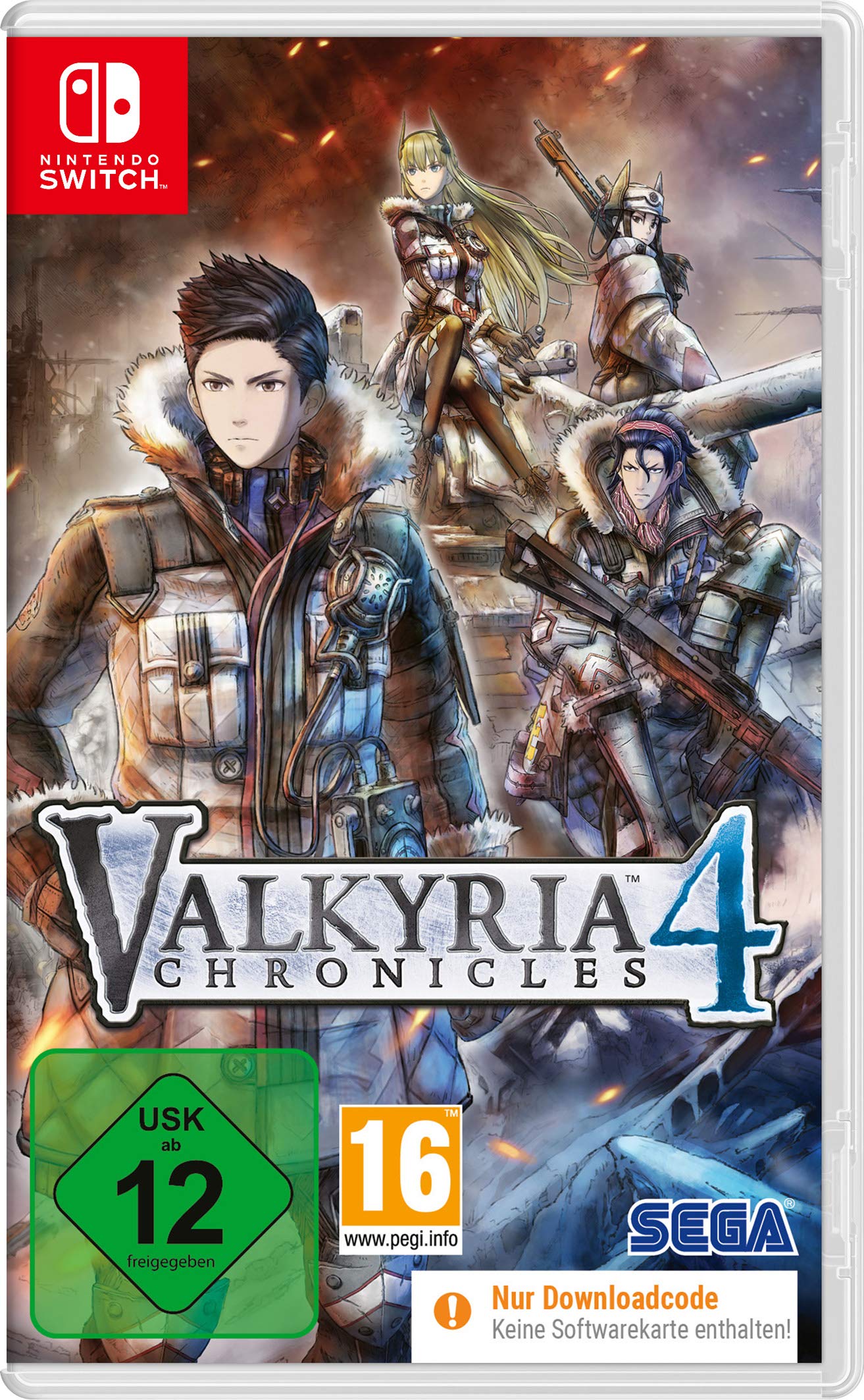 PRODUCT DETAILS 【商品情報】・商品名：SEGA Code tlcharger - Valkyria Chronicles 4 Standard Nintendo Switch・対応機種：Nintendo Switch（ニンテンドースイッチ）・仕様：北米版・言語：英語【コンディション】・海外直輸入品です。・パッケージに輸送によるスレ・小傷がある場合があります。 ■ 日本国内のSwitch本体でプレイいただけます Nintendo Switchはリージョンフリーのため、北米版のゲームカードも日本国内で購入された本体でそのままプレイいただけます。 ■ 北米版ゲームについてのご注意（必ずお読みください） ・ゲーム内の表示および音声は英語です。タイトルによっては日本語に対応していない場合があります。・パッケージ・取扱説明書はすべて英語表記です。・追加コンテンツ（DLC）やオンライン機能のご利用には、北米（海外）のニンテンドーアカウントが必要となる場合があります。・日本国内で購入されたダウンロード版・セーブデータとの互換については保証いたしかねます。・海外版であることを理由とした返品・交換はお受けできません。 ■ ご注意 ・掲載画像は実物に近い色味になるよう調整しておりますが、ご利用の環境により差異が生じる場合があります。・複数店舗で在庫を共有しているため、ご注文後に在庫切れとなる場合がございます。・海外倉庫からのお取り寄せのため、発送までに数日〜2〜3週間程度かかる場合があります。 ■ 納期についてお届けの目安を必ずご確認ください。 ご注意 海外からの輸入品となります。海外輸送のため、外箱に軽微なスレ等がある場合がございますが、商品本体には影響ございません。 ※在庫状況は仕入先の在庫情報をもとに出来る限り正確に表示しておりますが、取寄せ商品のため、タイミングによりご注文後に欠品・キャンセルとなる場合がございます。