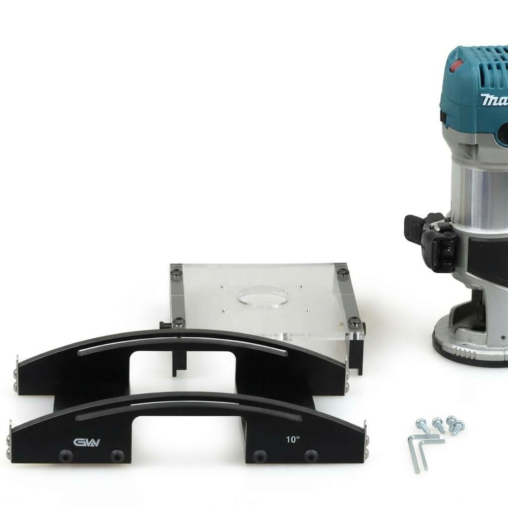 PRODUCT DETAILS G&W ルーター治具 指板R出し加工用 ギター/ベース 製作工具 10インチ マキタRT0700C対応 FRJMAK10(V4)【商品仕様】・ ブランド：G&W・ 型番：FRJMAK10(V4)・ 品目：指板ラジアス加工治具（ルーター治具）・ 用途：指板のR出し加工・ 対応楽器：ギター、ベース等の指板製作・ 対応ルーター：マキタ RT0700C・ ラジアス：10インチ（約254mm）・ 材質：アルミニウム、アクリル【特徴】・ ルーターを使用して指板のラジアス（曲面）を正確に切削するための製作工具です。・ アルミニウムとアクリルで構成されており、別売の木製治具（スライド台）と組み合わせて使用します。・ バージョン4(V4)では、サイドパーツにベアリングホイールを追加することで、よりスムーズなスライド動作を実現しています。・ ルーターでの切削加工後、ラジアスサンディングブロック等で微調整を行うことで精度の高い指板面に仕上がります。【ご注意】・ 米国仕様の製品です。インチ規格のサイズ・番手表記の場合があります。・ 工具の使用には楽器リペアの知識が必要です。作業による楽器の損傷について当店は責任を負いかねます。 ■ 商品について 海外輸入品（説明書は英語表記の場合あり） ■ ご注意 ・掲載画像は実物に近い色味になるよう調整しておりますが、ご利用の環境により差異が生じる場合があります。・複数店舗で在庫を共有しているため、ご注文後に在庫切れとなる場合がございます。 ■ 納期について お届けの目安を必ずご確認ください。 海外正規ルート仕入れ品 海外ブランド ▼ 海外正規ブランド店 正規代理店 ▼ 当 店 ※本商品は並行輸入品です 製造元は正規品と同一のブランド・メーカーです。当店では海外正規ルートより仕入れた商品を取り扱っております。流通ルートが異なるのみで、商品自体に違いはございません。 ── 当店の商品について ── 正規品のみ取り扱い 海外正規店・正規代理店から商品を直接仕入れ、国内に輸入して販売しております。 日本未入荷・海外限定モデルも多数 日本未入荷・海外限定モデルも多数取り扱っております。サイズ・カラー違いや海外限定で販売された製品など、日本では手に入りにくいアイテムをお届けいたします。 お求めやすい価格の理由 海外市場での価格差や流通ルートの違いにより、国内販売価格よりお求めやすくなっております。品質はそのままに、よりお手頃な価格でお届けいたします。 安心保証 ご使用前に万が一、製品に不具合がございました場合は、交換または商品代金のご返金にて対応させていただきます。商品到着後5日以内にご連絡ください。 ご注意 海外からの輸入品となります。海外輸送のため、外箱に軽微なスレ等がある場合がございますが、商品本体には影響ございません。 ※在庫状況は仕入先の在庫情報をもとに出来る限り正確に表示しておりますが、取寄せ商品のため、タイミングによりご注文後に欠品・キャンセルとなる場合がございます。 お探しの商品がございましたら、お気軽にご相談ください。