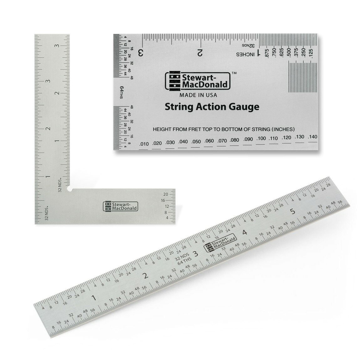 PRODUCT DETAILS StewMac 測定工具 3点セット 弦高 ナット サドル測定 ギター ベース リペア工具 インチ規格 ショップルール 弦高ゲージ スクヤ【商品仕様】・ ブランド：StewMac (スチュマック)・ 品目：精密測定工具セット (3点セット)・ 用途：ギター・ベースの弦高、ナット、サドル、ピックアップ等の寸法測定、リペア工具・ 対応楽器：ギター、ベース、その他弦楽器・ セット内容：6インチ ショップルール (約152.4mm)、弦高ゲージ、4インチ 楽器用スクヤ (約101.6mm)・ 材質：ステンレススチール、サテンクローム仕上げスチール【特徴】・ 弦楽器のリペアや製作に多用される3種類の測定用定規がセットになっています。全てのツールに読み取りやすい高精度なエッチング目盛りが採用されています。・ 6インチのショップルールには、センター出しやパーツの高さ測定に便利な専用の目盛りが備わっています。・ 弦高ゲージは指板と平行を保ちながら素早く弦高を読み取ることができ、楽器用スクヤはパーツの直角出しやセットアップに使用可能です。【ご注意】・ 米国仕様の製品です。インチ規格のサイズ・番手表記の場合があります。・ 工具の使用には楽器リペアの知識が必要です。作業による楽器の損傷について当店は責任を負いかねます。 ■ 商品について 海外輸入品（説明書は英語表記の場合あり） ■ ご注意 ・掲載画像は実物に近い色味になるよう調整しておりますが、ご利用の環境により差異が生じる場合があります。・複数店舗で在庫を共有しているため、ご注文後に在庫切れとなる場合がございます。 ■ 納期について お届けの目安を必ずご確認ください。 海外正規ルート仕入れ品 海外ブランド ▼ 海外正規ブランド店 正規代理店 ▼ 当 店 ※本商品は並行輸入品です 製造元は正規品と同一のブランド・メーカーです。当店では海外正規ルートより仕入れた商品を取り扱っております。流通ルートが異なるのみで、商品自体に違いはございません。 ── 当店の商品について ── 正規品のみ取り扱い 海外正規店・正規代理店から商品を直接仕入れ、国内に輸入して販売しております。 日本未入荷・海外限定モデルも多数 日本未入荷・海外限定モデルも多数取り扱っております。サイズ・カラー違いや海外限定で販売された製品など、日本では手に入りにくいアイテムをお届けいたします。 お求めやすい価格の理由 海外市場での価格差や流通ルートの違いにより、国内販売価格よりお求めやすくなっております。品質はそのままに、よりお手頃な価格でお届けいたします。 安心保証 ご使用前に万が一、製品に不具合がございました場合は、交換または商品代金のご返金にて対応させていただきます。商品到着後5日以内にご連絡ください。 ご注意 海外からの輸入品となります。海外輸送のため、外箱に軽微なスレ等がある場合がございますが、商品本体には影響ございません。 ※在庫状況は仕入先の在庫情報をもとに出来る限り正確に表示しておりますが、取寄せ商品のため、タイミングによりご注文後に欠品・キャンセルとなる場合がございます。 お探しの商品がございましたら、お気軽にご相談ください。
