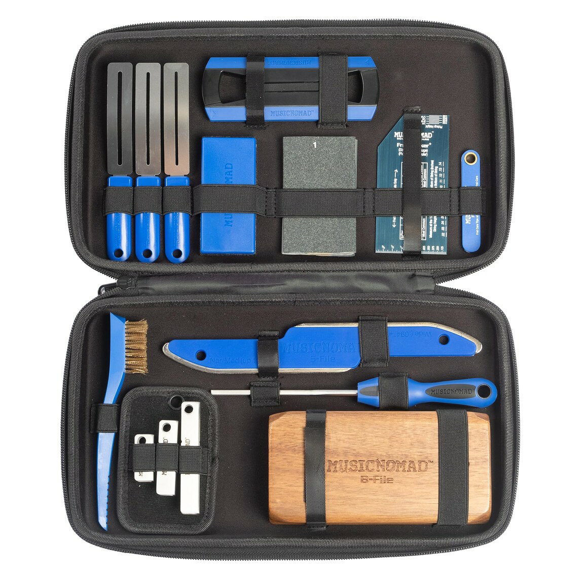 PRODUCT DETAILS MusicNomad フレットリペア工具セット フレットすり合わせ 成形 バリ取り 研磨 ギター 18点セット MN880【商品仕様】・ ブランド：MusicNomad・ 型番：MN880・ 品目：フレットリペア工具セット・ 用途：フレットの診断、すり合わせ、成形、面取り、エッジ処理、研磨・ 対応楽器：ギター、ベース・ セット内容：フレットロッカー＋、フレットゲージ、Uファイル（3本）、ダイヤモンドSファイル（成形用）、ベベリングBファイル（面取り用）、ダイヤモンドEファイル（エッジ処理用）、グリップガード（3枚）、トレーサーポリッシングシステム（6個）、掃除用ブラシ、収納ケース・ ケースサイズ：約30.5cm x 17.8cm x 6.4cm (12" x 7" x 2.5")【特徴】・ ギターのフレット診断から、すり合わせ、成形、バリ取り、最終研磨まで一貫して行える18点のツールセットです。・ 成形用のSファイルやエッジ処理用のEファイルには、精密な作業を可能にするダイヤモンドコーティングが施されています。・ ベベリングBファイルは3度および23度の角度に対応し、人間工学に基づいたハンドル設計により安定した操作が可能です。・ 指板を保護するグリップガードと専用のポリッシングシステムにより、フレットを傷つけることなく滑らかに磨き上げることができます。【ご注意】・ 米国仕様の製品です。インチ規格のサイズ・番手表記の場合があります。・ 工具の使用には楽器リペアの知識が必要です。作業による楽器の損傷について当店は責任を負いかねます。 ■ 商品について 海外輸入品（説明書は英語表記の場合あり） ■ ご注意 ・掲載画像は実物に近い色味になるよう調整しておりますが、ご利用の環境により差異が生じる場合があります。・複数店舗で在庫を共有しているため、ご注文後に在庫切れとなる場合がございます。 ■ 納期について お届けの目安を必ずご確認ください。 海外正規ルート仕入れ品 海外ブランド ▼ 海外正規ブランド店 正規代理店 ▼ 当 店 ※本商品は並行輸入品です 製造元は正規品と同一のブランド・メーカーです。当店では海外正規ルートより仕入れた商品を取り扱っております。流通ルートが異なるのみで、商品自体に違いはございません。 ── 当店の商品について ── 正規品のみ取り扱い 海外正規店・正規代理店から商品を直接仕入れ、国内に輸入して販売しております。 日本未入荷・海外限定モデルも多数 日本未入荷・海外限定モデルも多数取り扱っております。サイズ・カラー違いや海外限定で販売された製品など、日本では手に入りにくいアイテムをお届けいたします。 お求めやすい価格の理由 海外市場での価格差や流通ルートの違いにより、国内販売価格よりお求めやすくなっております。品質はそのままに、よりお手頃な価格でお届けいたします。 安心保証 ご使用前に万が一、製品に不具合がございました場合は、交換または商品代金のご返金にて対応させていただきます。商品到着後5日以内にご連絡ください。 ご注意 海外からの輸入品となります。海外輸送のため、外箱に軽微なスレ等がある場合がございますが、商品本体には影響ございません。 ※在庫状況は仕入先の在庫情報をもとに出来る限り正確に表示しておりますが、取寄せ商品のため、タイミングによりご注文後に欠品・キャンセルとなる場合がございます。 お探しの商品がございましたら、お気軽にご相談ください。