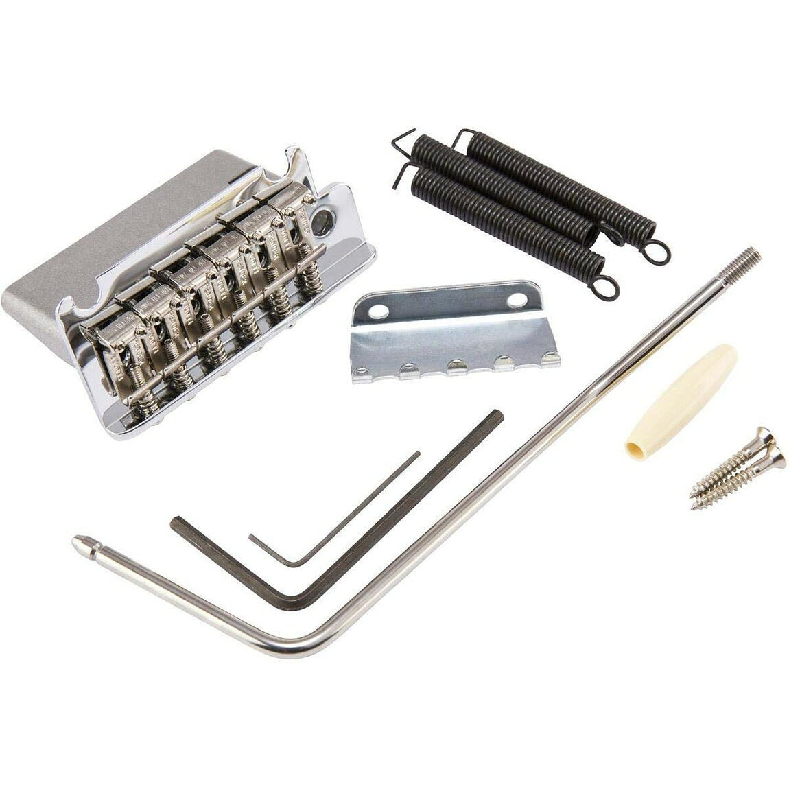 PRODUCT DETAILS Fender American Professional Strat Bridge Assembly ギター用 ブリッジ トレモロ ストラトキャスター 2点支持 クローム【商品仕様】・ ブランド：Fender・ 品目：ブリッジアッセンブリー（トレモロ）・ 対応モデル：American Professional / American Standard (2008年〜現在) / American Series・ 形状：2点支持シンクロナイズド・トレモロ・ マウント間隔：2-7/32インチ (約56.3mm)・ 弦間ピッチ：2-1/16インチ (約52.4mm)・ サドル：FENDER刻印入りベントスチールサドル ×6・ カラー：クローム【特徴】・ モダンな2点支持シンクロナイズド・トレモロのデザインとクラシックな外観を両立しています。・ ポップイン式のトレモロアームを採用し、演奏中も安定したポジションを保持します。・ アームのテンションはプレイヤーの好みに合わせて調整が可能です。【ご注意】・ 取り付けには加工・配線作業が必要な場合があります。お手持ちの楽器との適合（弦数・サイズ・取付穴位置）をご確認のうえご注文ください。・ アクティブタイプのピックアップは9V電池が必要です（電池は付属しない場合があります）。 ■ 商品について 海外輸入品（説明書は英語表記の場合あり） ■ ご注意 ・掲載画像は実物に近い色味になるよう調整しておりますが、ご利用の環境により差異が生じる場合があります。・複数店舗で在庫を共有しているため、ご注文後に在庫切れとなる場合がございます。 ■ 納期について お届けの目安を必ずご確認ください。 海外正規ルート仕入れ品 海外ブランド ▼ 海外正規ブランド店 正規代理店 ▼ 当 店 ※本商品は並行輸入品です 製造元は正規品と同一のブランド・メーカーです。当店では海外正規ルートより仕入れた商品を取り扱っております。流通ルートが異なるのみで、商品自体に違いはございません。 ── 当店の商品について ── 正規品のみ取り扱い 海外正規店・正規代理店から商品を直接仕入れ、国内に輸入して販売しております。 日本未入荷・海外限定モデルも多数 日本未入荷・海外限定モデルも多数取り扱っております。サイズ・カラー違いや海外限定で販売された製品など、日本では手に入りにくいアイテムをお届けいたします。 お求めやすい価格の理由 海外市場での価格差や流通ルートの違いにより、国内販売価格よりお求めやすくなっております。品質はそのままに、よりお手頃な価格でお届けいたします。 安心保証 ご使用前に万が一、製品に不具合がございました場合は、交換または商品代金のご返金にて対応させていただきます。商品到着後5日以内にご連絡ください。 ご注意 海外からの輸入品となります。海外輸送のため、外箱に軽微なスレ等がある場合がございますが、商品本体には影響ございません。 ※在庫状況は仕入先の在庫情報をもとに出来る限り正確に表示しておりますが、取寄せ商品のため、タイミングによりご注文後に欠品・キャンセルとなる場合がございます。 お探しの商品がございましたら、お気軽にご相談ください。