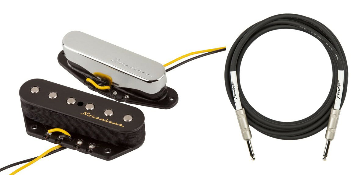 PRODUCT DETAILS Fender Vintage Noiseless ギター用 ピックアップ シングルコイル ネック・ブリッジセット テレキャスター対応 パッシブ ニッケル/ブラック【商品仕様】・ ブランド：Fender・ 品目：ギター用ピックアップ・ 構成：ネック側、ブリッジ側セット・ 形状：シングルコイル（Noiseless）・ 対応モデル：テレキャスター・ マグネット：アルニコ2・ 直流抵抗：ネック 12.0k、ブリッジ 13.0k・ インダクタンス：ネック 3.3H、ブリッジ 4.9H・ マグネットワイヤー：エナメルコーティング・ カラー：ネック（ニッケル）、ブリッジ（ブラック）・ 付属品：楽器用ケーブル【特徴】・ 60年代のヴィンテージ・テレキャスターが持つクリアなトーンを、ノイズを排除した状態で出力します。・ エナメルコーティングされたマグネットワイヤーとアルニコ2マグネットにより、温かみのあるヴィンテージトーンを実現しています。・ ポールピースはフラッシュマウント仕様で、各弦のレスポンスが均一になるよう設計されています。【ご注意】・ 取り付けには加工・配線作業が必要な場合があります。お手持ちの楽器との適合（弦数・サイズ・取付穴位置）をご確認のうえご注文ください。・ アクティブタイプのピックアップは9V電池が必要です（電池は付属しない場合があります）。 ■ 商品について 海外輸入品（説明書は英語表記の場合あり） ■ ご注意 ・掲載画像は実物に近い色味になるよう調整しておりますが、ご利用の環境により差異が生じる場合があります。・複数店舗で在庫を共有しているため、ご注文後に在庫切れとなる場合がございます。 ■ 納期について お届けの目安を必ずご確認ください。 海外正規ルート仕入れ品 海外ブランド ▼ 海外正規ブランド店 正規代理店 ▼ 当 店 ※本商品は並行輸入品です 製造元は正規品と同一のブランド・メーカーです。当店では海外正規ルートより仕入れた商品を取り扱っております。流通ルートが異なるのみで、商品自体に違いはございません。 ── 当店の商品について ── 正規品のみ取り扱い 海外正規店・正規代理店から商品を直接仕入れ、国内に輸入して販売しております。 日本未入荷・海外限定モデルも多数 日本未入荷・海外限定モデルも多数取り扱っております。サイズ・カラー違いや海外限定で販売された製品など、日本では手に入りにくいアイテムをお届けいたします。 お求めやすい価格の理由 海外市場での価格差や流通ルートの違いにより、国内販売価格よりお求めやすくなっております。品質はそのままに、よりお手頃な価格でお届けいたします。 安心保証 ご使用前に万が一、製品に不具合がございました場合は、交換または商品代金のご返金にて対応させていただきます。商品到着後5日以内にご連絡ください。 ご注意 海外からの輸入品となります。海外輸送のため、外箱に軽微なスレ等がある場合がございますが、商品本体には影響ございません。 ※在庫状況は仕入先の在庫情報をもとに出来る限り正確に表示しておりますが、取寄せ商品のため、タイミングによりご注文後に欠品・キャンセルとなる場合がございます。 お探しの商品がございましたら、お気軽にご相談ください。