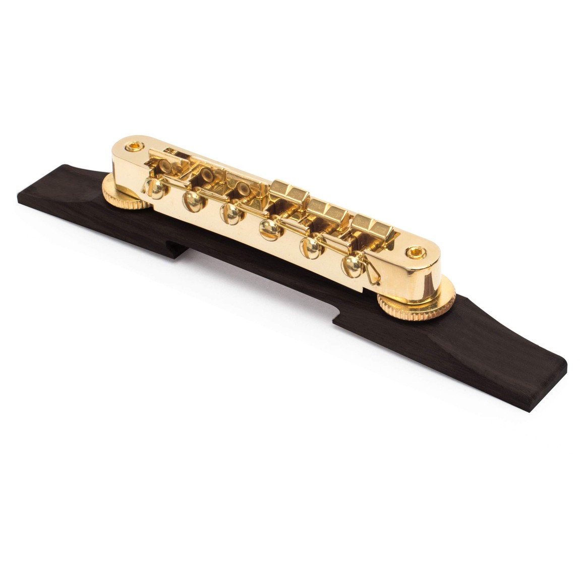 PRODUCT DETAILS Golden Age Tune-o-matic Bridge For Archtop Guitar ギター用 ブリッジ エボニーベース アーチトップ セミホロウ ゴールド【商品仕様】・ ブランド：Golden Age・ 品目：ブリッジ（エボニーベース付）・ 弦間ピッチ：2-1/32インチ（約51.59mm）・ サドル半径：14インチ（約356mm）・ ポスト間隔：2-29/32インチ（約73.82mm）・ ポストネジ規格：M4 x 0.7・ 高さ調整範囲：約22.23mm - 31.75mm・ 対応モデル：アーチトップ、セミホロウ・エレクトリックギター・ カラー：ゴールド（サドル・ポスト）、ブラック（エボニーベース）【特徴】・ エボニー（黒檀）製のベースにTune-o-maticブリッジを搭載した、アーチトップギター用の交換パーツです。・ 各サドルは位置調整が可能で、アーチトップやセミホロウギターにおいてより正確なイントネーション設定を実現します。・ サドルにはあらかじめ弦溝加工（プレ・スロット）が施されています。・ サムホイールの操作により、約22.23mmから31.75mmの範囲で高さを調整できます。【ご注意】・ 取り付けには加工・配線作業が必要な場合があります。お手持ちの楽器との適合（弦数・サイズ・取付穴位置）をご確認のうえご注文ください。・ アクティブタイプのピックアップは9V電池が必要です（電池は付属しない場合があります）。 ■ 商品について 海外輸入品（説明書は英語表記の場合あり） ■ ご注意 ・掲載画像は実物に近い色味になるよう調整しておりますが、ご利用の環境により差異が生じる場合があります。・複数店舗で在庫を共有しているため、ご注文後に在庫切れとなる場合がございます。 ■ 納期について お届けの目安を必ずご確認ください。 海外正規ルート仕入れ品 海外ブランド ▼ 海外正規ブランド店 正規代理店 ▼ 当 店 ※本商品は並行輸入品です 製造元は正規品と同一のブランド・メーカーです。当店では海外正規ルートより仕入れた商品を取り扱っております。流通ルートが異なるのみで、商品自体に違いはございません。 ── 当店の商品について ── 正規品のみ取り扱い 海外正規店・正規代理店から商品を直接仕入れ、国内に輸入して販売しております。 日本未入荷・海外限定モデルも多数 日本未入荷・海外限定モデルも多数取り扱っております。サイズ・カラー違いや海外限定で販売された製品など、日本では手に入りにくいアイテムをお届けいたします。 お求めやすい価格の理由 海外市場での価格差や流通ルートの違いにより、国内販売価格よりお求めやすくなっております。品質はそのままに、よりお手頃な価格でお届けいたします。 安心保証 ご使用前に万が一、製品に不具合がございました場合は、交換または商品代金のご返金にて対応させていただきます。商品到着後5日以内にご連絡ください。 ご注意 海外からの輸入品となります。海外輸送のため、外箱に軽微なスレ等がある場合がございますが、商品本体には影響ございません。 ※在庫状況は仕入先の在庫情報をもとに出来る限り正確に表示しておりますが、取寄せ商品のため、タイミングによりご注文後に欠品・キャンセルとなる場合がございます。 お探しの商品がございましたら、お気軽にご相談ください。