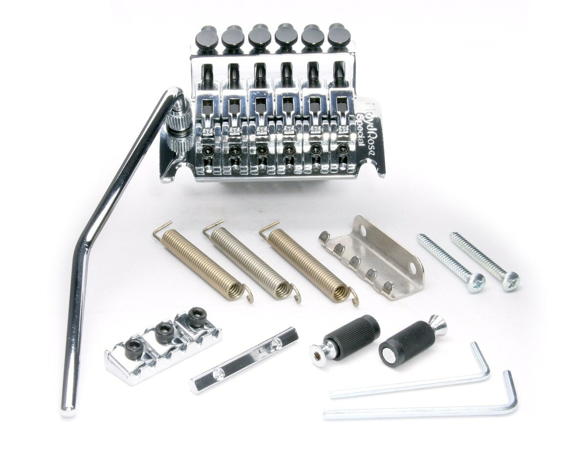 PRODUCT DETAILS Floyd Rose Special Series ギター用 トレモロブリッジ R3C ナット付属 クローム【商品仕様】・ ブランド：Floyd Rose・ シリーズ：Special Series・ 品目：ギター用トレモロブリッジ・ ナット：R3Cナット付属・ 素材（プレート・ネジ・インサート）：スチール・ 素材（サドル・ブロック）：ジンク合金（亜鉛合金）・ 機構：ダブルロッキング・トレモロ・ 製造国：韓国・ カラー：クローム【特徴】・ Original Floyd Roseの設計パラメータと仕様を継承しつつ、コストパフォーマンスを追求したモデルです。・ サドルおよびサステインブロックにジンク合金を採用しています。・ ナイフエッジデザインにより、摩擦を最小限に抑えたスムーズなアーミングが可能です。【ご注意】・ 取り付けには加工・配線作業が必要な場合があります。お手持ちの楽器との適合（弦数・サイズ・取付穴位置）をご確認のうえご注文ください。・ アクティブタイプのピックアップは9V電池が必要です（電池は付属しない場合があります）。 ■ 商品について 海外輸入品（説明書は英語表記の場合あり） ■ ご注意 ・掲載画像は実物に近い色味になるよう調整しておりますが、ご利用の環境により差異が生じる場合があります。・複数店舗で在庫を共有しているため、ご注文後に在庫切れとなる場合がございます。 ■ 納期について お届けの目安を必ずご確認ください。 海外正規ルート仕入れ品 海外ブランド ▼ 海外正規ブランド店 正規代理店 ▼ 当 店 ※本商品は並行輸入品です 製造元は正規品と同一のブランド・メーカーです。当店では海外正規ルートより仕入れた商品を取り扱っております。流通ルートが異なるのみで、商品自体に違いはございません。 ── 当店の商品について ── 正規品のみ取り扱い 海外正規店・正規代理店から商品を直接仕入れ、国内に輸入して販売しております。 日本未入荷・海外限定モデルも多数 日本未入荷・海外限定モデルも多数取り扱っております。サイズ・カラー違いや海外限定で販売された製品など、日本では手に入りにくいアイテムをお届けいたします。 お求めやすい価格の理由 海外市場での価格差や流通ルートの違いにより、国内販売価格よりお求めやすくなっております。品質はそのままに、よりお手頃な価格でお届けいたします。 安心保証 ご使用前に万が一、製品に不具合がございました場合は、交換または商品代金のご返金にて対応させていただきます。商品到着後5日以内にご連絡ください。 ご注意 海外からの輸入品となります。海外輸送のため、外箱に軽微なスレ等がある場合がございますが、商品本体には影響ございません。 ※在庫状況は仕入先の在庫情報をもとに出来る限り正確に表示しておりますが、取寄せ商品のため、タイミングによりご注文後に欠品・キャンセルとなる場合がございます。 お探しの商品がございましたら、お気軽にご相談ください。