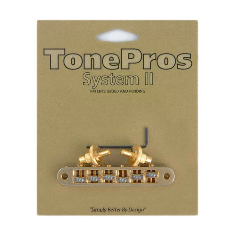 PRODUCT DETAILS TonePros TP6R ギター用 ブリッジ ローラーサドル スモールポスト Tune-O-Matic ゴールド【商品仕様】・ ブランド：TonePros・ 型番：TP6R・ 品目：ギター用ブリッジ・ 形状：Tune-O-Matic / ローラーサドル・ ポストサイズ：スモールポスト・ カラー：ゴールド・ 付属品：固定用レンチ【特徴】・ Bigsby等のトレモロ搭載ギターに適したローラーサドルを採用し、チューニングの安定性をサポートします。・ 特許取得済みのロック機構によりブリッジをスタッドに固定し、弦の振動を効率的にボディへ伝達します。・ 弦交換時にブリッジが脱落しない設計となっており、あわせて弦高やイントネーションの設定を保持します。【ご注意】・ 取り付けには加工・配線作業が必要な場合があります。お手持ちの楽器との適合（弦数・サイズ・取付穴位置）をご確認のうえご注文ください。・ アクティブタイプのピックアップは9V電池が必要です（電池は付属しない場合があります）。 ■ 商品について 海外輸入品（説明書は英語表記の場合あり） ■ ご注意 ・掲載画像は実物に近い色味になるよう調整しておりますが、ご利用の環境により差異が生じる場合があります。・複数店舗で在庫を共有しているため、ご注文後に在庫切れとなる場合がございます。 ■ 納期について お届けの目安を必ずご確認ください。 海外正規ルート仕入れ品 海外ブランド ▼ 海外正規ブランド店 正規代理店 ▼ 当 店 ※本商品は並行輸入品です 製造元は正規品と同一のブランド・メーカーです。当店では海外正規ルートより仕入れた商品を取り扱っております。流通ルートが異なるのみで、商品自体に違いはございません。 ── 当店の商品について ── 正規品のみ取り扱い 海外正規店・正規代理店から商品を直接仕入れ、国内に輸入して販売しております。 日本未入荷・海外限定モデルも多数 日本未入荷・海外限定モデルも多数取り扱っております。サイズ・カラー違いや海外限定で販売された製品など、日本では手に入りにくいアイテムをお届けいたします。 お求めやすい価格の理由 海外市場での価格差や流通ルートの違いにより、国内販売価格よりお求めやすくなっております。品質はそのままに、よりお手頃な価格でお届けいたします。 安心保証 ご使用前に万が一、製品に不具合がございました場合は、交換または商品代金のご返金にて対応させていただきます。商品到着後5日以内にご連絡ください。 ご注意 海外からの輸入品となります。海外輸送のため、外箱に軽微なスレ等がある場合がございますが、商品本体には影響ございません。 ※在庫状況は仕入先の在庫情報をもとに出来る限り正確に表示しておりますが、取寄せ商品のため、タイミングによりご注文後に欠品・キャンセルとなる場合がございます。 お探しの商品がございましたら、お気軽にご相談ください。