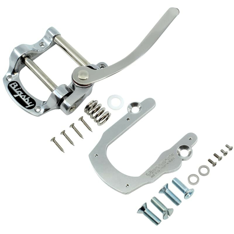 PRODUCT DETAILS Bigsby B5 ギター用 トレモロ ヴィブラート ソリッドボディ用 Vibramate付属 アルミニウム【商品仕様】・ ブランド：Bigsby・ 型番：B-5 (P-GB5-A / P-GV5-A)・ 品目：ヴィブラートユニット/トレモロ・ シリーズ：Original Kalamazoo Line・ 製法：サンドキャスト（砂型鋳造）・ 素材：アルミニウム・ 対応モデル：ソリッドボディギター・ 付属品：Vibramate（マウントキット）【特徴】・ フラットトップのソリッドボディギターに対応するヴィブラートユニットです。・ 伝統的なOriginal Kalamazoo Lineのサンドキャスト（砂型鋳造）製法によって製造されています。・ ボディへの穴あけ加工をせずに取り付けが可能となるVibramateマウントキットが付属しています。【ご注意】・ 取り付けには加工・配線作業が必要な場合があります。お手持ちの楽器との適合（弦数・サイズ・取付穴位置）をご確認のうえご注文ください。・ アクティブタイプのピックアップは9V電池が必要です（電池は付属しない場合があります）。 ■ 商品について 海外輸入品（説明書は英語表記の場合あり） ■ ご注意 ・掲載画像は実物に近い色味になるよう調整しておりますが、ご利用の環境により差異が生じる場合があります。・複数店舗で在庫を共有しているため、ご注文後に在庫切れとなる場合がございます。 ■ 納期について お届けの目安を必ずご確認ください。 海外正規ルート仕入れ品 海外ブランド ▼ 海外正規ブランド店 正規代理店 ▼ 当 店 ※本商品は並行輸入品です 製造元は正規品と同一のブランド・メーカーです。当店では海外正規ルートより仕入れた商品を取り扱っております。流通ルートが異なるのみで、商品自体に違いはございません。 ── 当店の商品について ── 正規品のみ取り扱い 海外正規店・正規代理店から商品を直接仕入れ、国内に輸入して販売しております。 日本未入荷・海外限定モデルも多数 日本未入荷・海外限定モデルも多数取り扱っております。サイズ・カラー違いや海外限定で販売された製品など、日本では手に入りにくいアイテムをお届けいたします。 お求めやすい価格の理由 海外市場での価格差や流通ルートの違いにより、国内販売価格よりお求めやすくなっております。品質はそのままに、よりお手頃な価格でお届けいたします。 安心保証 ご使用前に万が一、製品に不具合がございました場合は、交換または商品代金のご返金にて対応させていただきます。商品到着後5日以内にご連絡ください。 ご注意 海外からの輸入品となります。海外輸送のため、外箱に軽微なスレ等がある場合がございますが、商品本体には影響ございません。 ※在庫状況は仕入先の在庫情報をもとに出来る限り正確に表示しておりますが、取寄せ商品のため、タイミングによりご注文後に欠品・キャンセルとなる場合がございます。 お探しの商品がございましたら、お気軽にご相談ください。