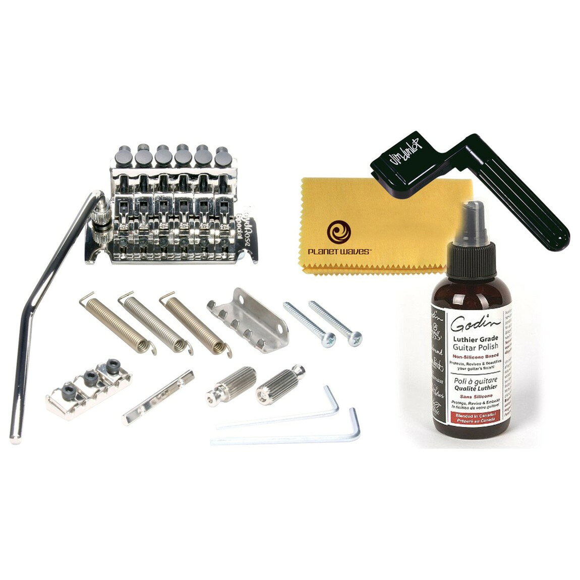 PRODUCT DETAILS Floyd Rose 1000 Series Pro ギター用 トレモロ ブリッジ R3ナット付属 クローム【商品仕様】・ ブランド：Floyd Rose・ 型番：1000 Series Pro・ 品目：ギター用トレモロブリッジ・ ナットサイズ：R3・ カラー：クローム・ 付属品：トレモロユニット、R3ロッキングナット、ポリッシュ、クロス、弦、アーム、スプリング、ハンガー、スタッド【特徴】・ プロシリーズは、弦間ピッチを狭めた設計を採用したロープロファイル仕様のトレモロシステムです。・ オリジナル・フロイドローズのデザインを継承しつつ、高さを抑えることで演奏性を向上させています。・ ナット幅42.85mm（1-11/16インチ）に対応するR3ロッキングナットが付属します。【ご注意】・ 取り付けには加工・配線作業が必要な場合があります。お手持ちの楽器との適合（弦数・サイズ・取付穴位置）をご確認のうえご注文ください。・ アクティブタイプのピックアップは9V電池が必要です（電池は付属しない場合があります）。 ■ 商品について 海外輸入品（説明書は英語表記の場合あり） ■ ご注意 ・掲載画像は実物に近い色味になるよう調整しておりますが、ご利用の環境により差異が生じる場合があります。・複数店舗で在庫を共有しているため、ご注文後に在庫切れとなる場合がございます。 ■ 納期について お届けの目安を必ずご確認ください。 海外正規ルート仕入れ品 海外ブランド ▼ 海外正規ブランド店 正規代理店 ▼ 当 店 ※本商品は並行輸入品です 製造元は正規品と同一のブランド・メーカーです。当店では海外正規ルートより仕入れた商品を取り扱っております。流通ルートが異なるのみで、商品自体に違いはございません。 ── 当店の商品について ── 正規品のみ取り扱い 海外正規店・正規代理店から商品を直接仕入れ、国内に輸入して販売しております。 日本未入荷・海外限定モデルも多数 日本未入荷・海外限定モデルも多数取り扱っております。サイズ・カラー違いや海外限定で販売された製品など、日本では手に入りにくいアイテムをお届けいたします。 お求めやすい価格の理由 海外市場での価格差や流通ルートの違いにより、国内販売価格よりお求めやすくなっております。品質はそのままに、よりお手頃な価格でお届けいたします。 安心保証 ご使用前に万が一、製品に不具合がございました場合は、交換または商品代金のご返金にて対応させていただきます。商品到着後5日以内にご連絡ください。 ご注意 海外からの輸入品となります。海外輸送のため、外箱に軽微なスレ等がある場合がございますが、商品本体には影響ございません。 ※在庫状況は仕入先の在庫情報をもとに出来る限り正確に表示しておりますが、取寄せ商品のため、タイミングによりご注文後に欠品・キャンセルとなる場合がございます。 お探しの商品がございましたら、お気軽にご相談ください。