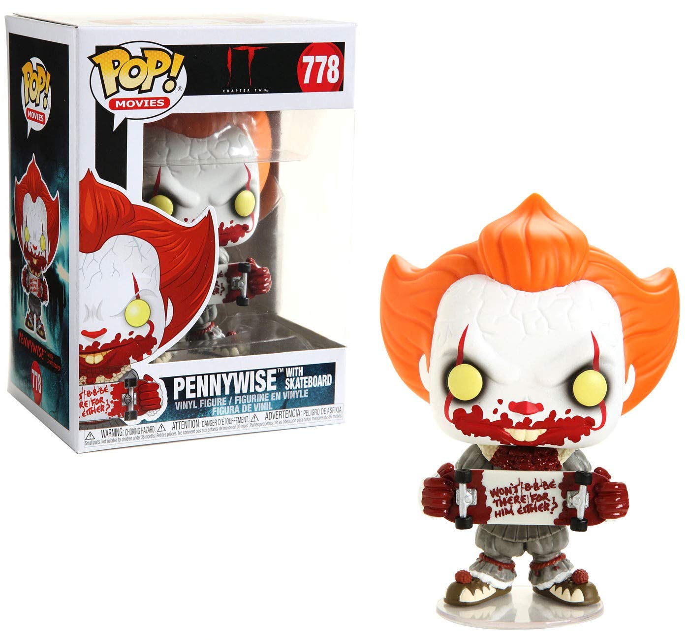 Funko 40628 IT Chapter 2 Pop Movies ペニーワイズ 限定 ビニールフィギュア 778 スケートボード付き ..